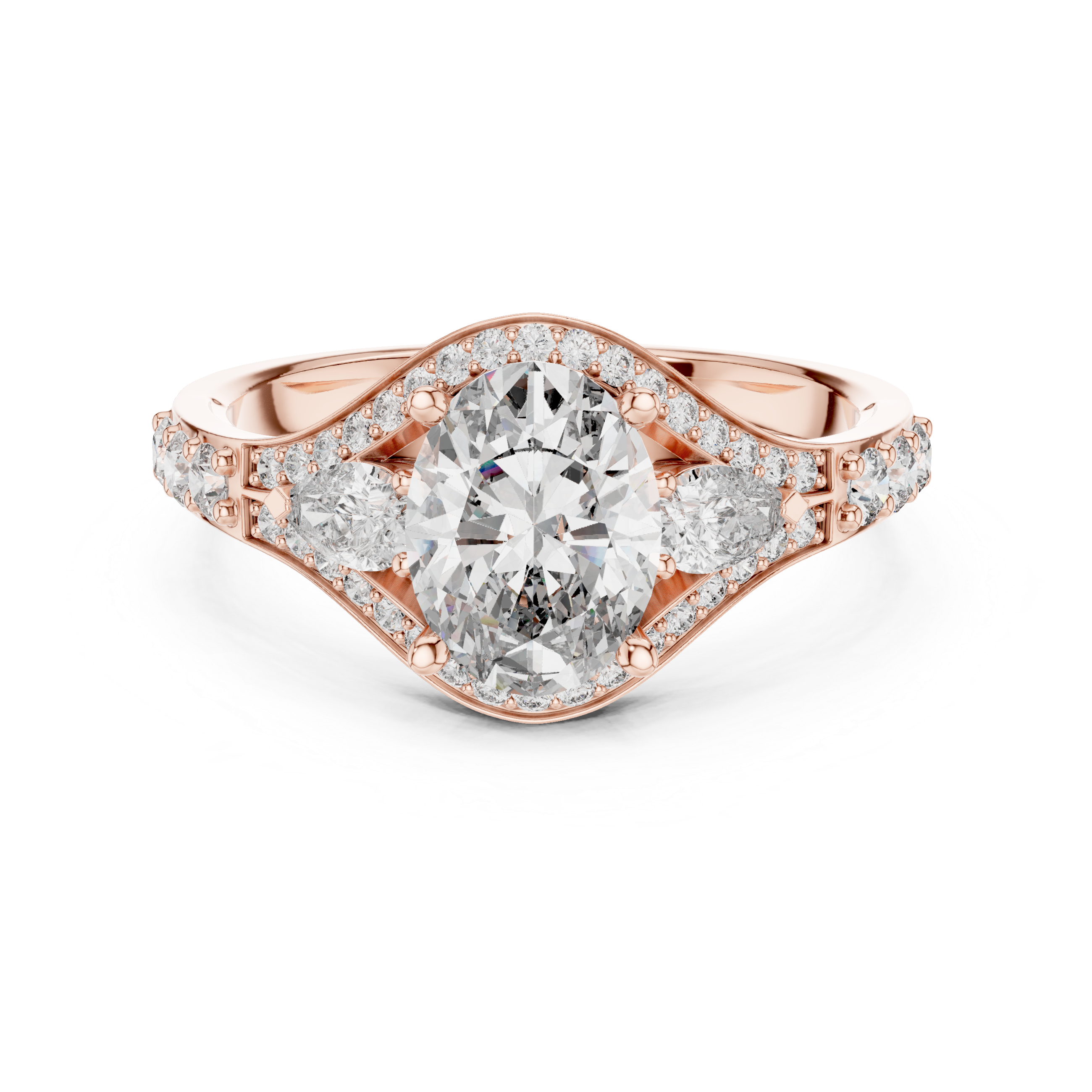 Stunning Oval Cut Diamond Ring with Halo & Detailed Side Accents