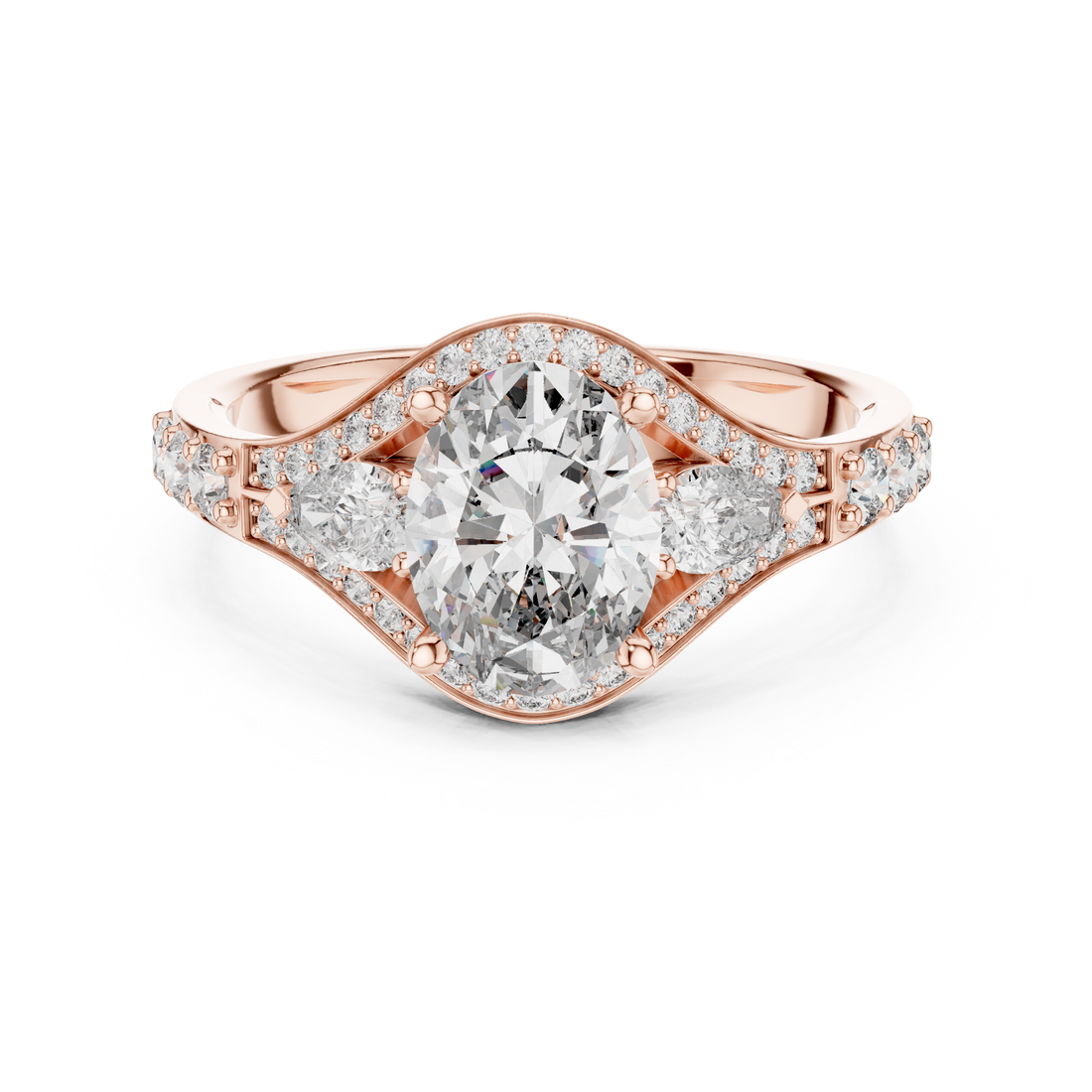 Stunning Oval Cut Diamond Ring with Halo & Detailed Side Accents