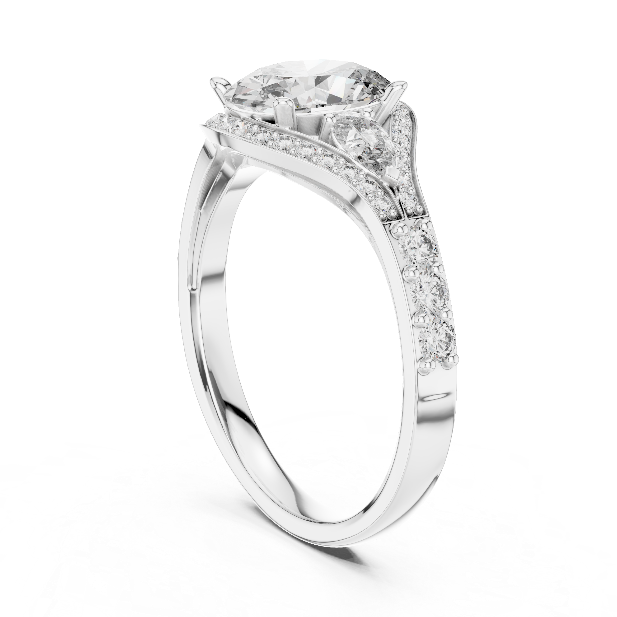 Stunning Oval Cut Diamond Ring with Halo & Detailed Side Accents