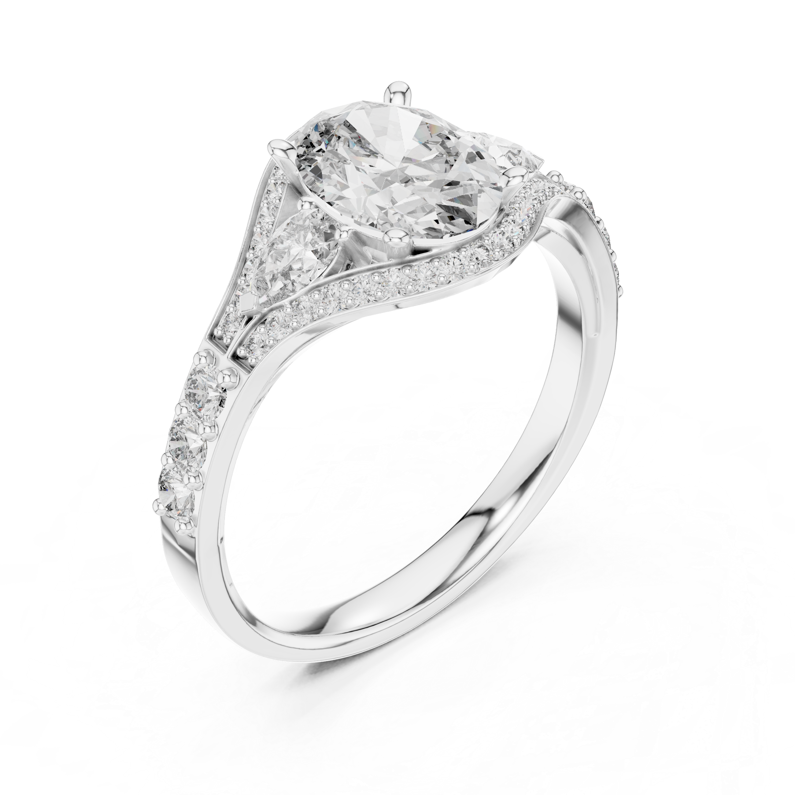 Stunning Oval Cut Diamond Ring with Halo & Detailed Side Accents