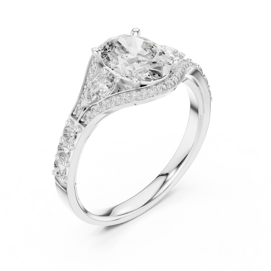 Stunning Oval Cut Diamond Ring with Halo & Detailed Side Accents
