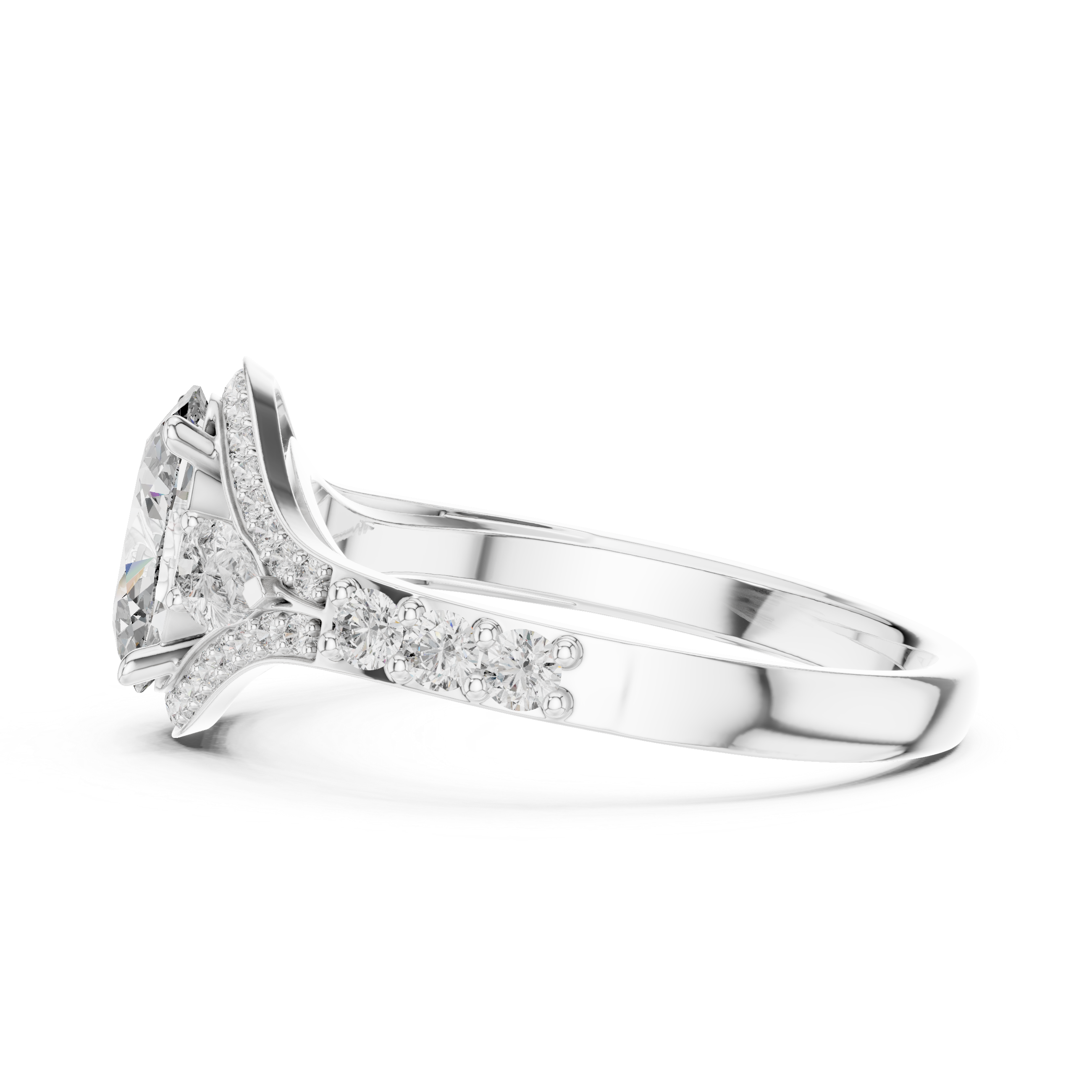 Stunning Oval Cut Diamond Ring with Halo & Detailed Side Accents