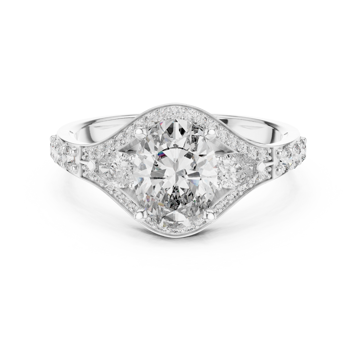 Stunning Oval Cut Diamond Ring with Halo & Detailed Side Accents