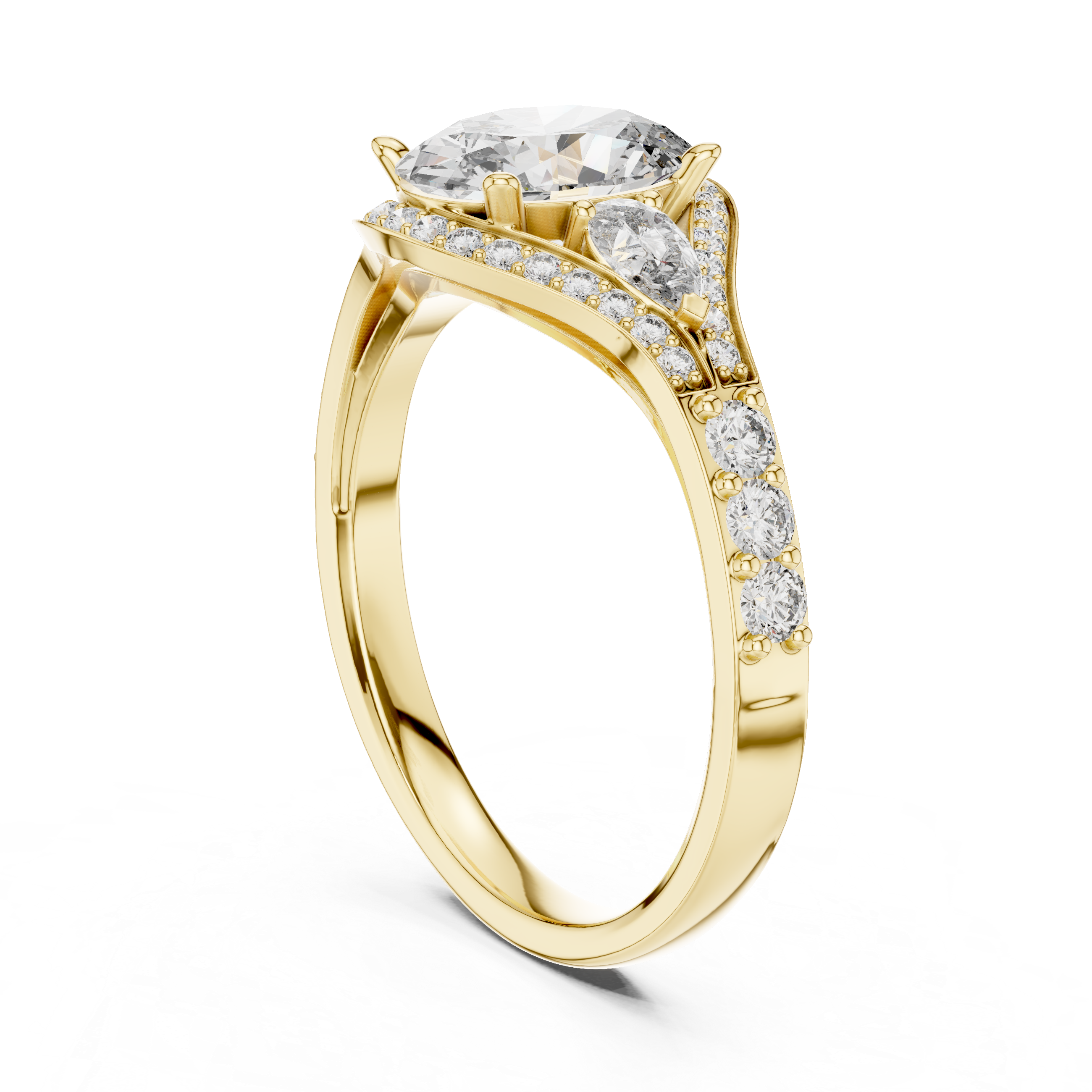 Stunning Oval Cut Diamond Ring with Halo & Detailed Side Accents