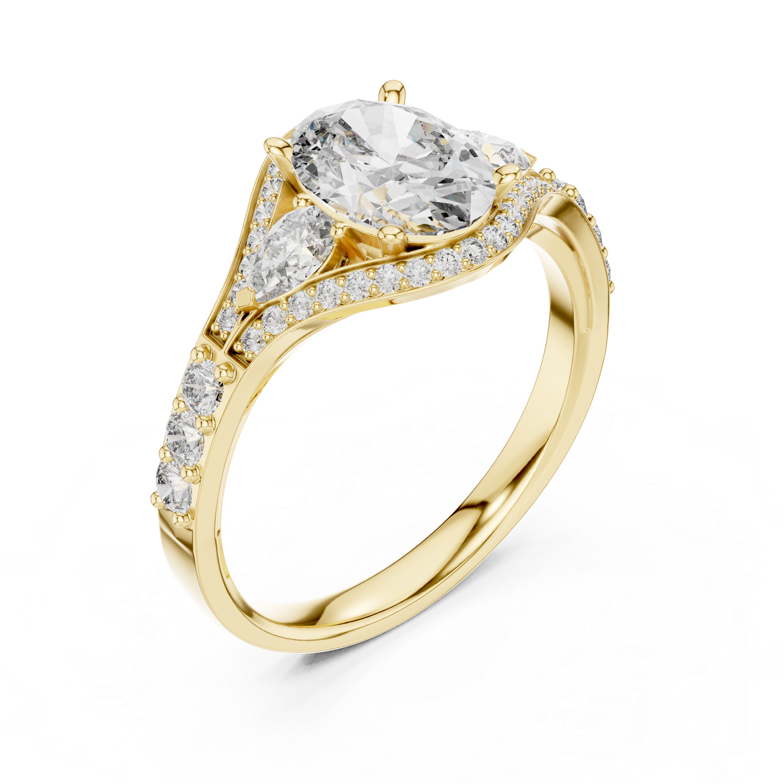 Stunning Oval Cut Diamond Ring with Halo & Detailed Side Accents