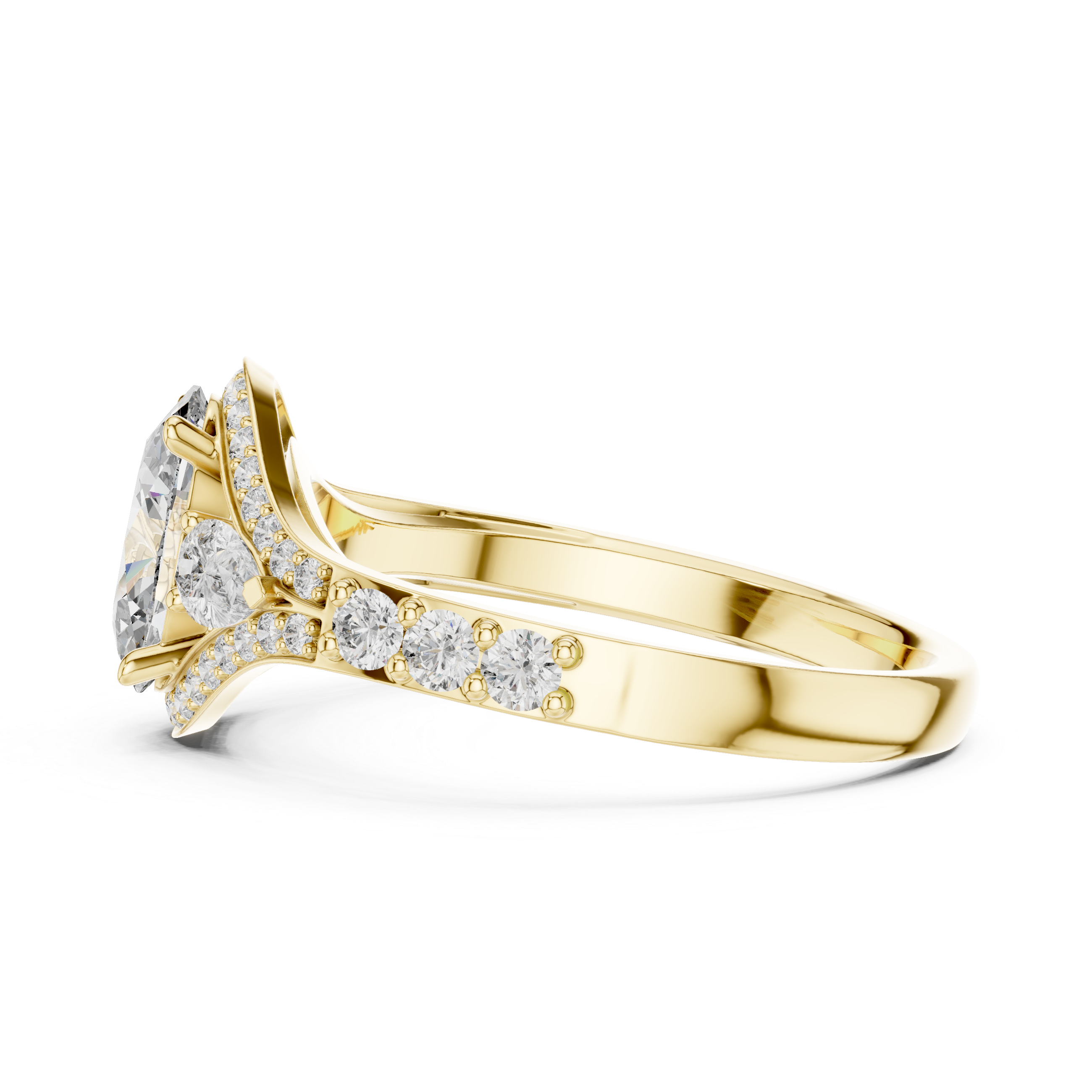 Stunning Oval Cut Diamond Ring with Halo & Detailed Side Accents