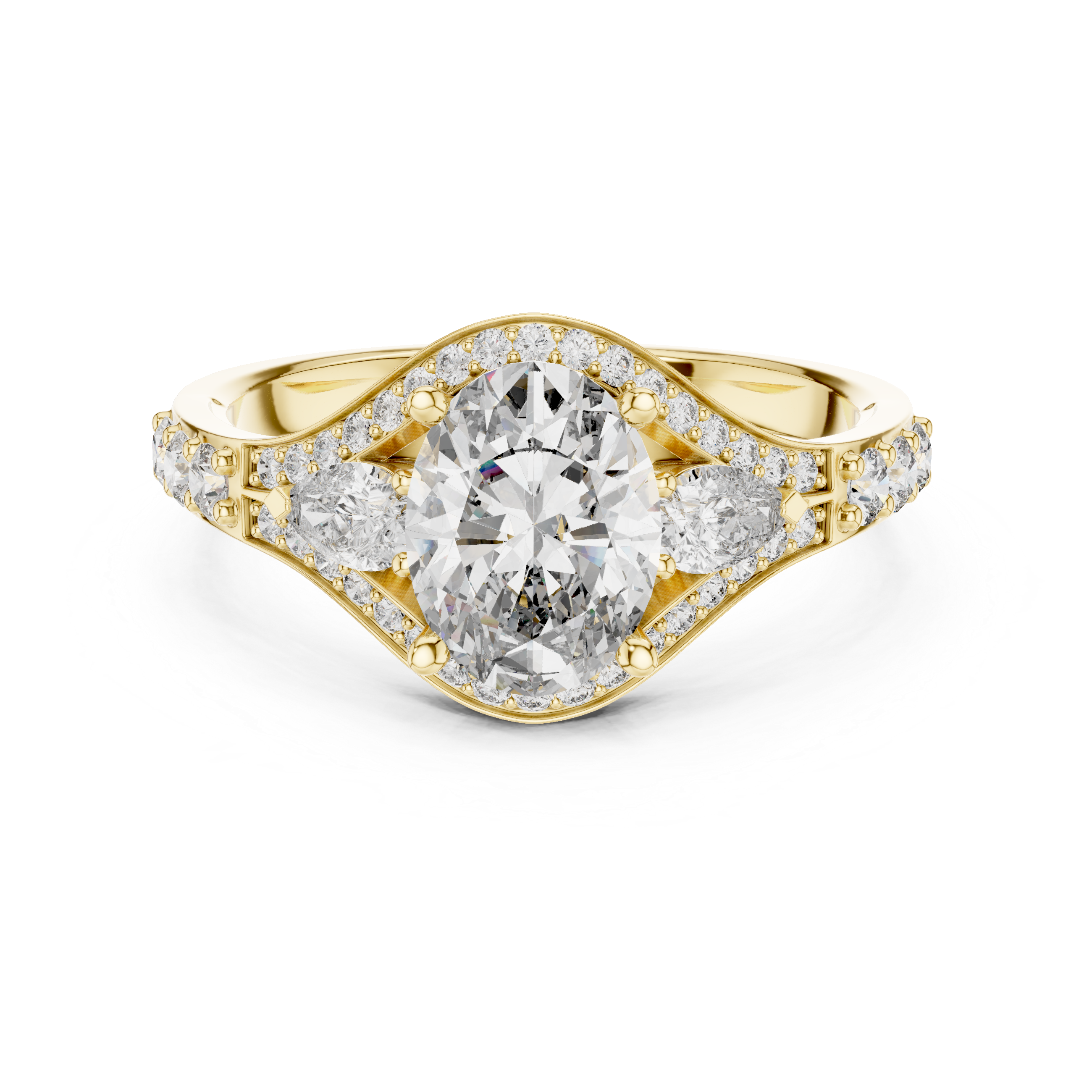 Stunning Oval Cut Diamond Ring with Halo & Detailed Side Accents