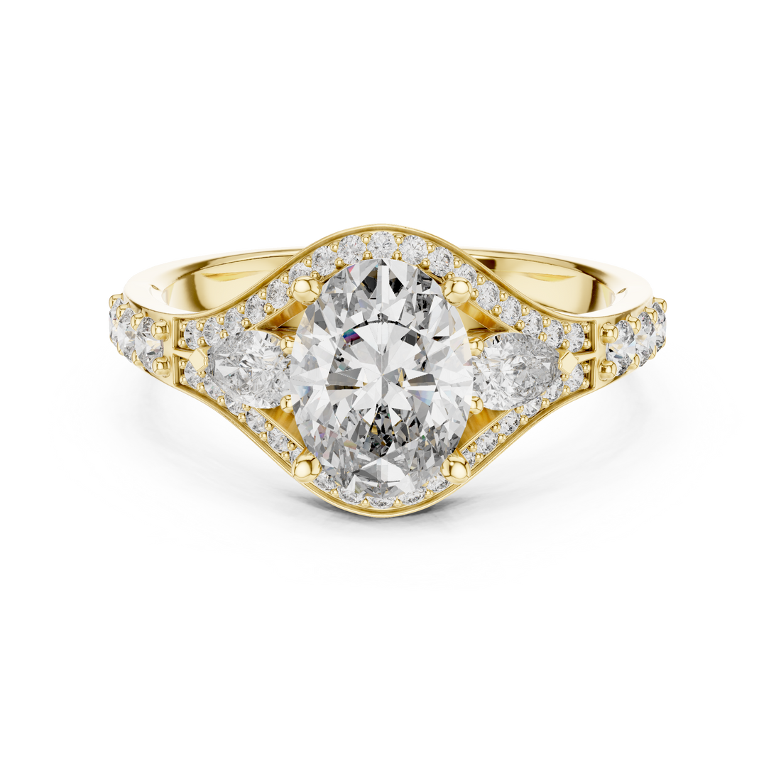 Stunning Oval Cut Diamond Ring with Halo & Detailed Side Accents