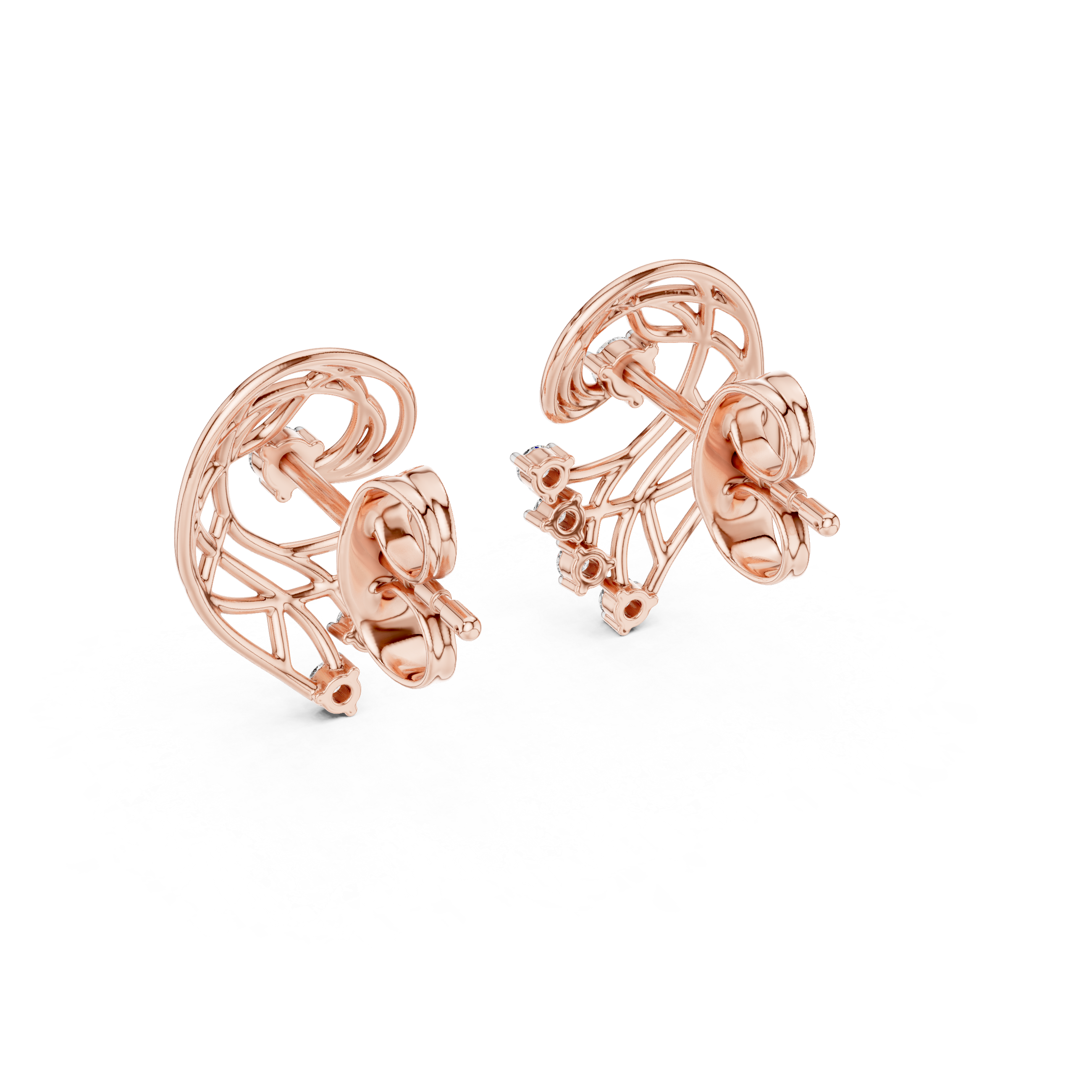 Rose Gold Diamond Stud Earrings, Modern Designer Open Circle Earrings for Women