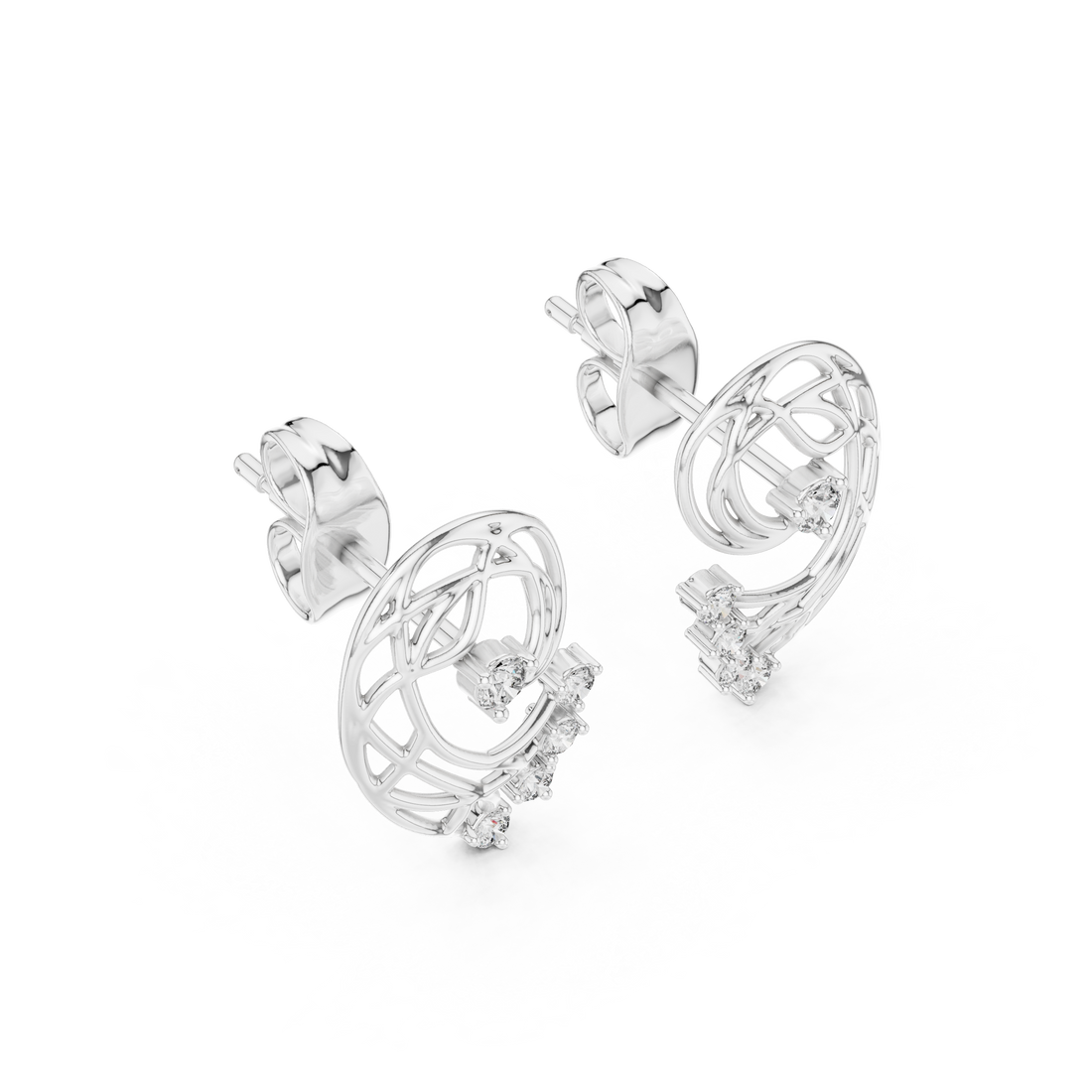 Rose Gold Diamond Stud Earrings, Modern Designer Open Circle Earrings for Women