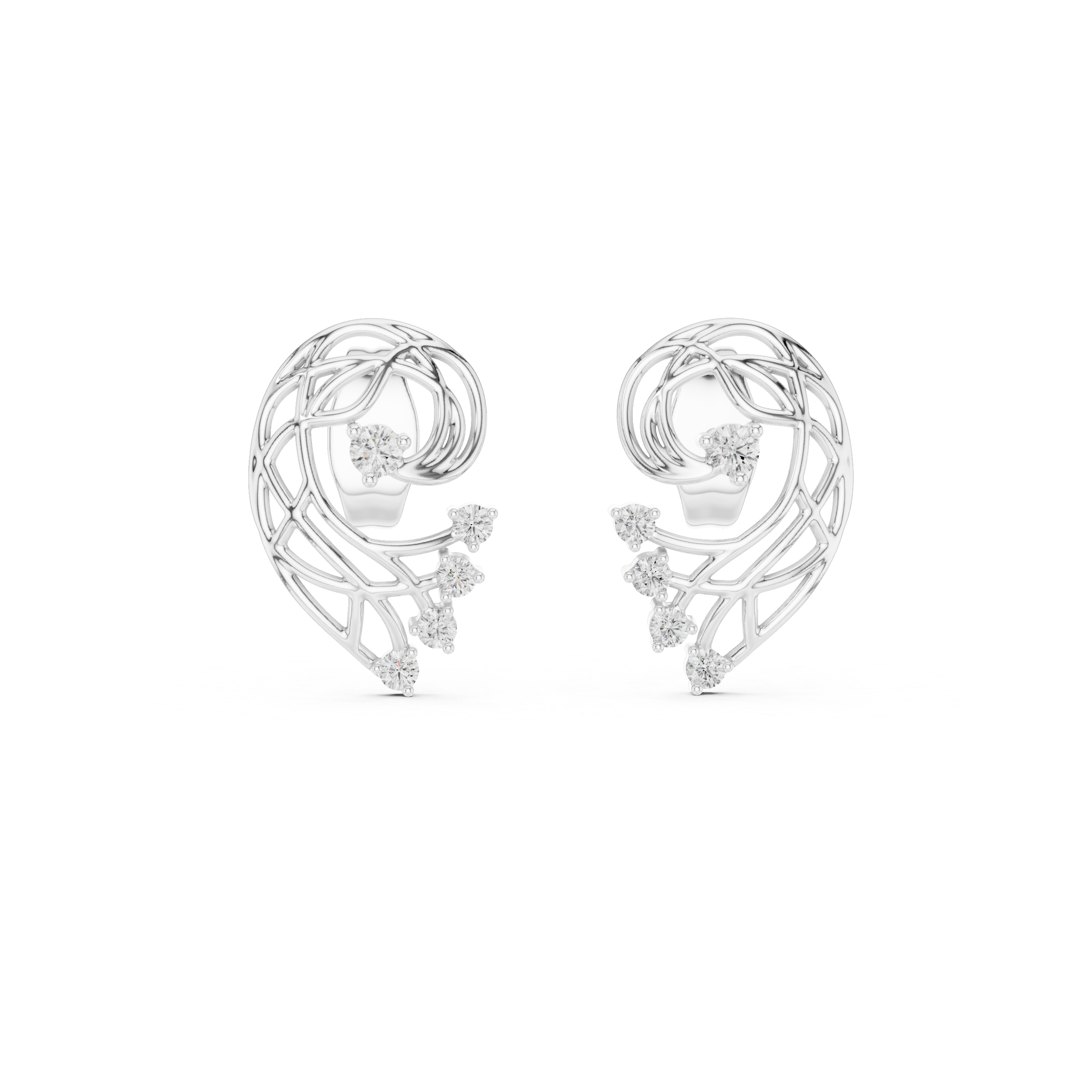 Rose Gold Diamond Stud Earrings, Modern Designer Open Circle Earrings for Women