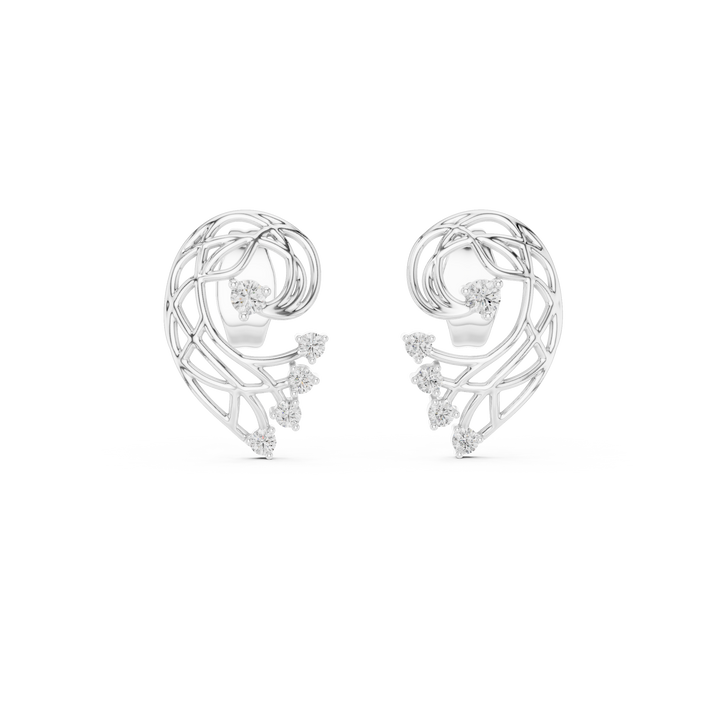 Rose Gold Diamond Stud Earrings, Modern Designer Open Circle Earrings for Women