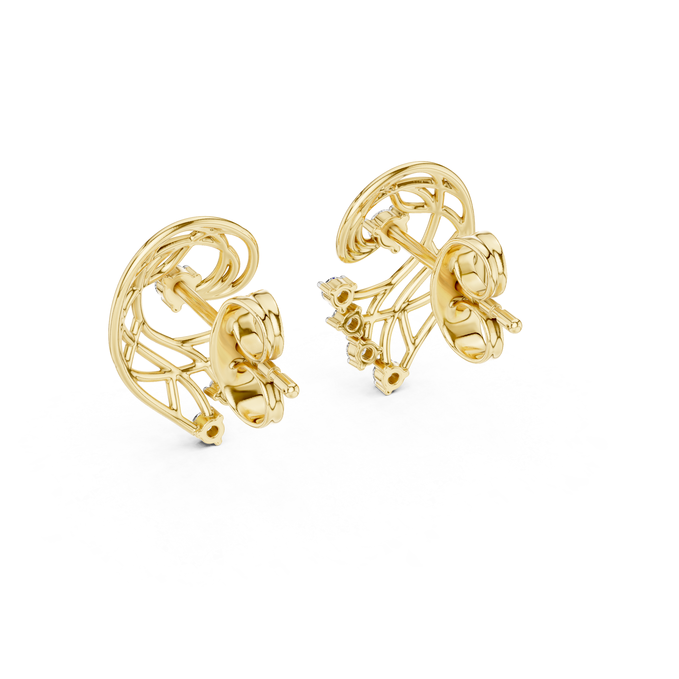Rose Gold Diamond Stud Earrings, Modern Designer Open Circle Earrings for Women