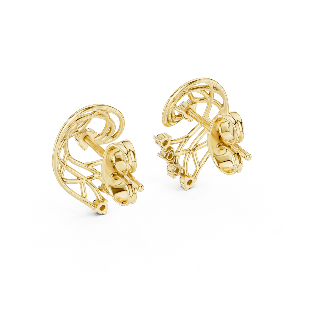 Rose Gold Diamond Stud Earrings, Modern Designer Open Circle Earrings for Women