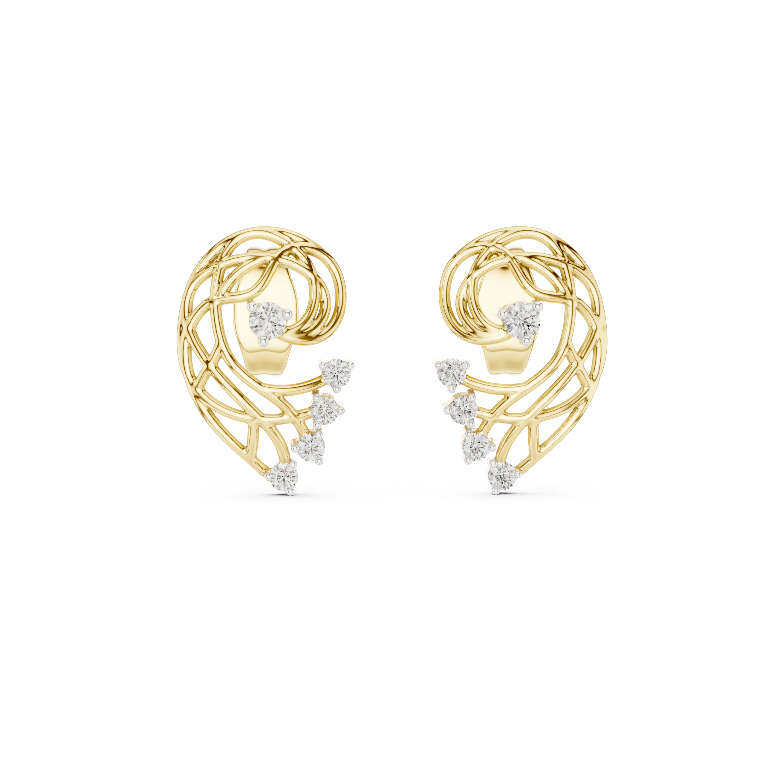 Rose Gold Diamond Stud Earrings, Modern Designer Open Circle Earrings for Women