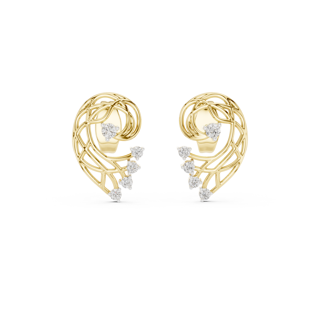 Rose Gold Diamond Stud Earrings, Modern Designer Open Circle Earrings for Women