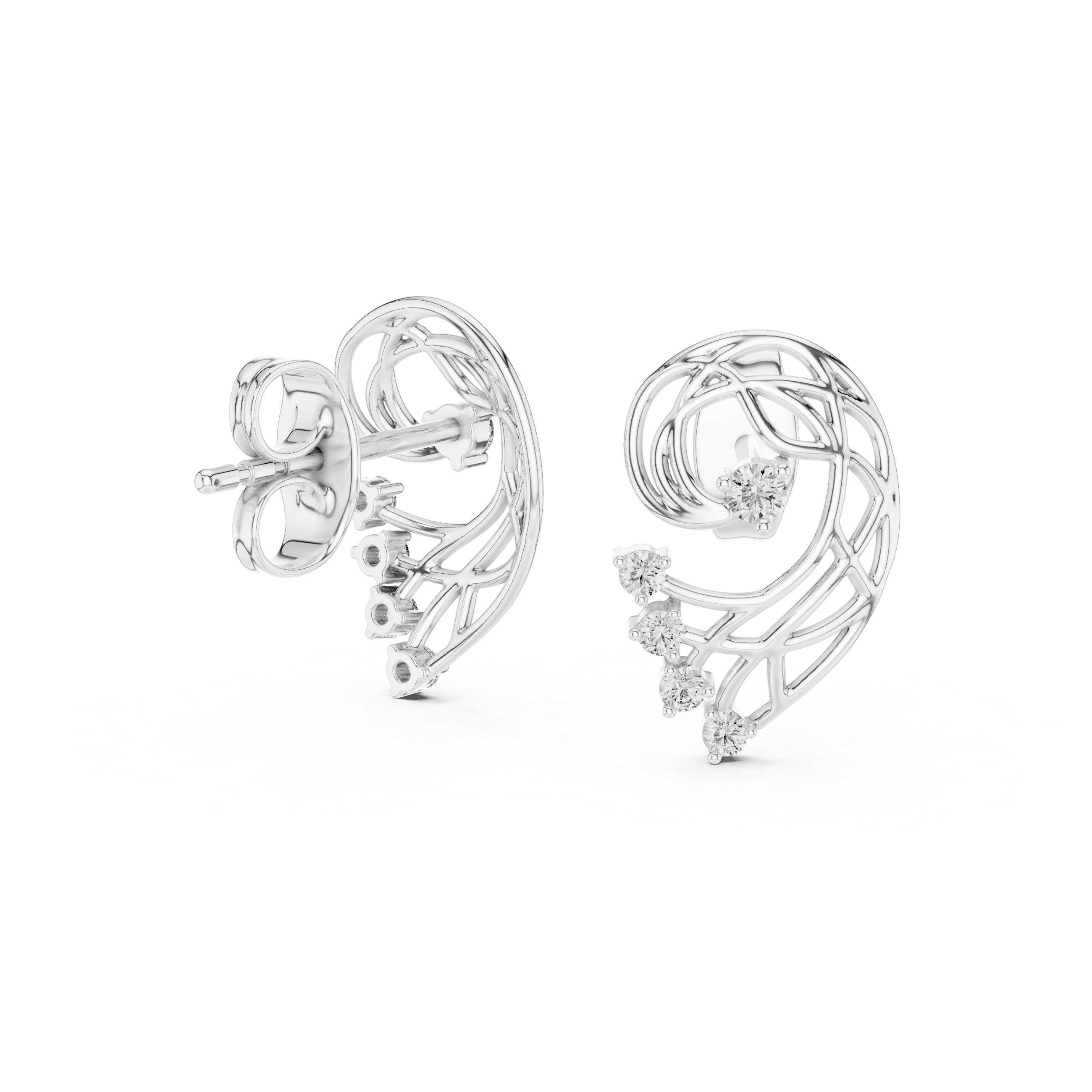 Rose Gold Diamond Stud Earrings, Modern Designer Open Circle Earrings for Women