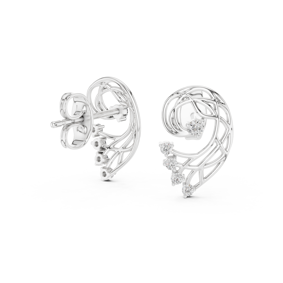 Rose Gold Diamond Stud Earrings, Modern Designer Open Circle Earrings for Women