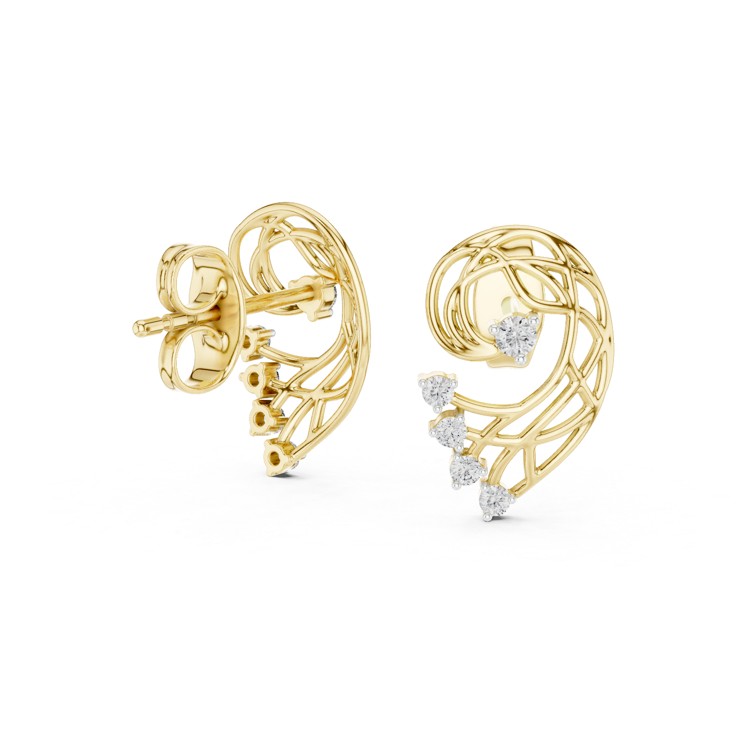 Rose Gold Diamond Stud Earrings, Modern Designer Open Circle Earrings for Women