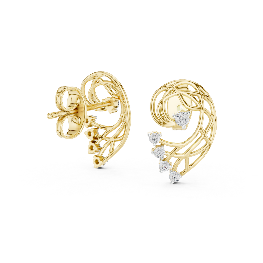 Rose Gold Diamond Stud Earrings, Modern Designer Open Circle Earrings for Women