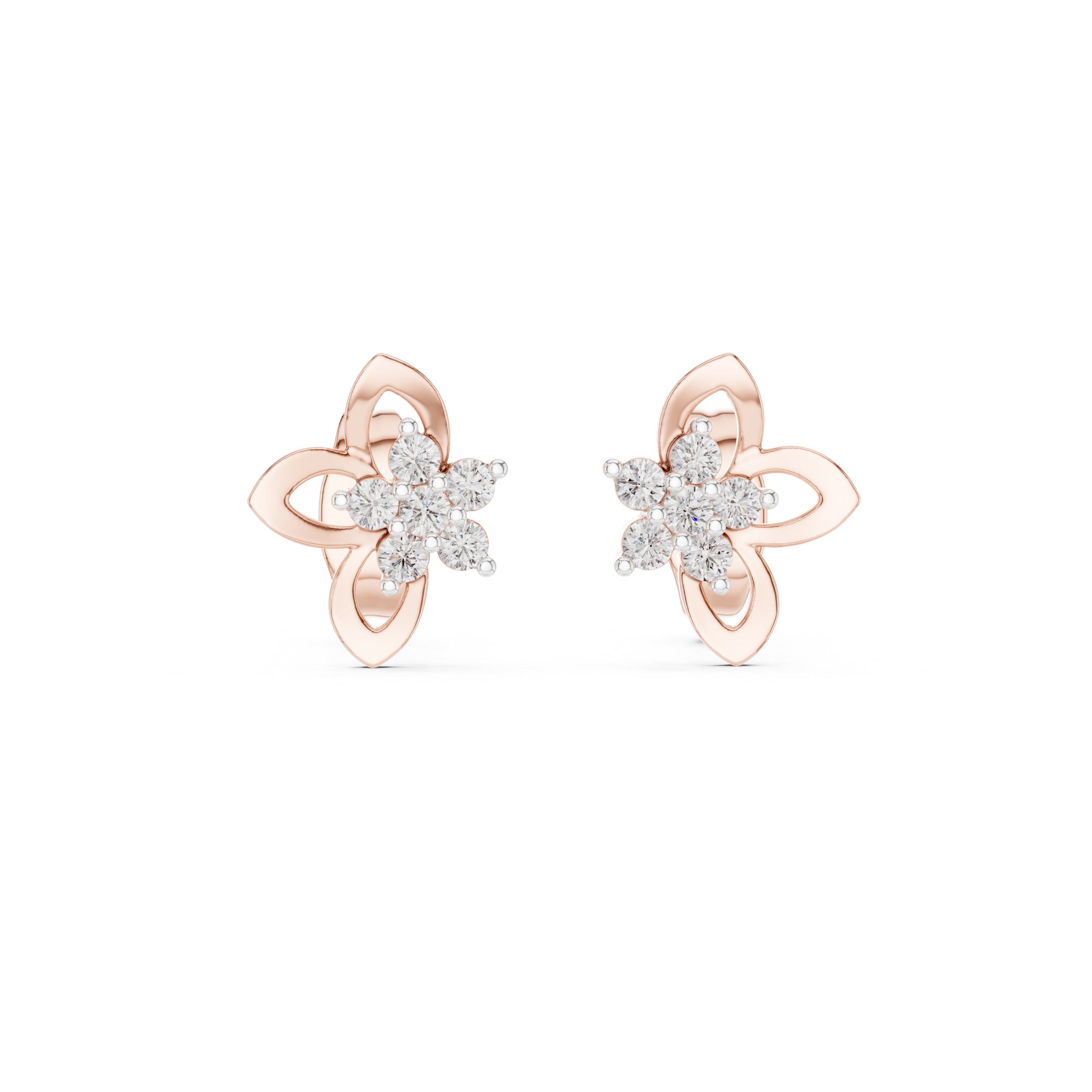 Dainty Diamond Stud Earrings, Stylish Floral Minimal Designer Jewelry