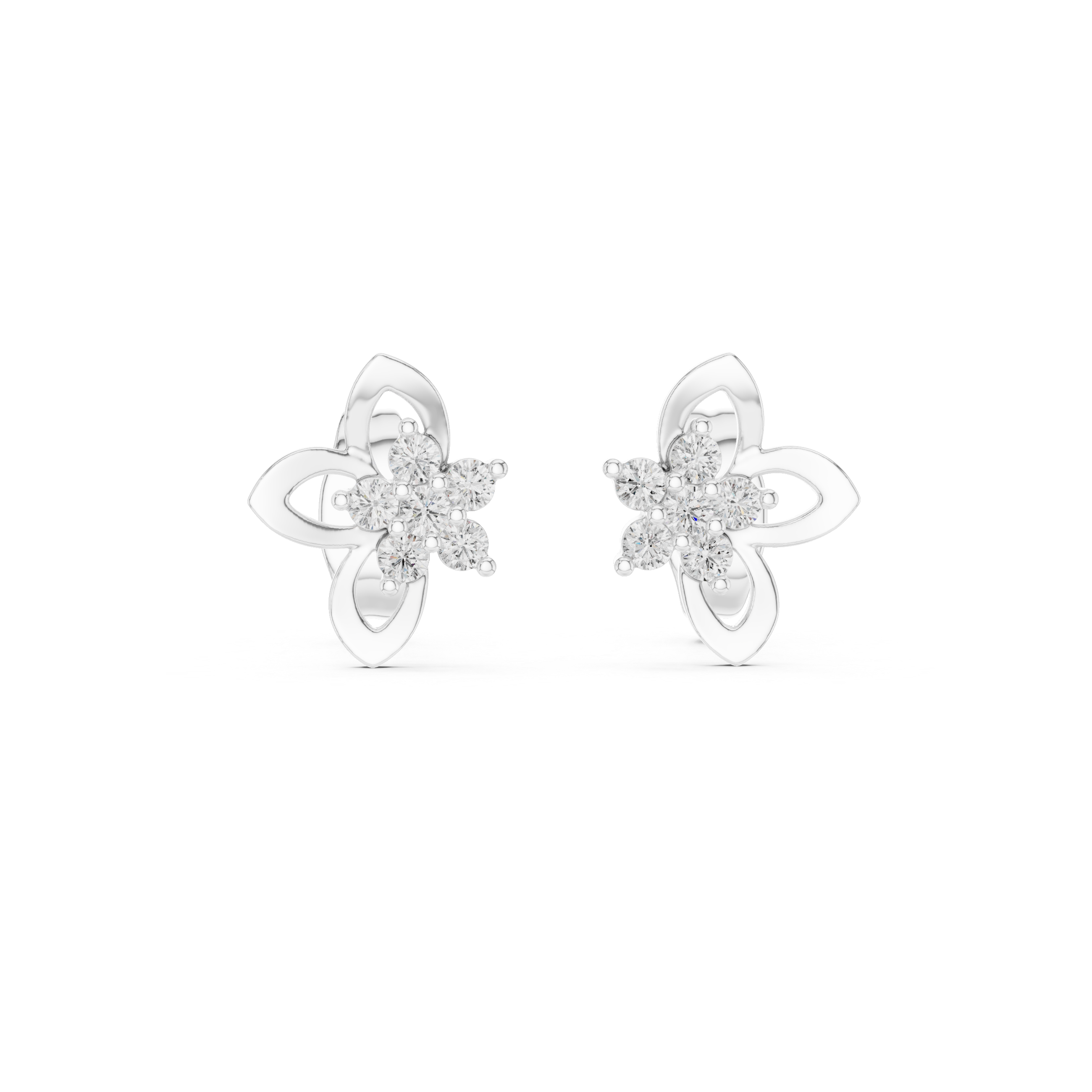Dainty Diamond Stud Earrings, Stylish Floral Minimal Designer Jewelry