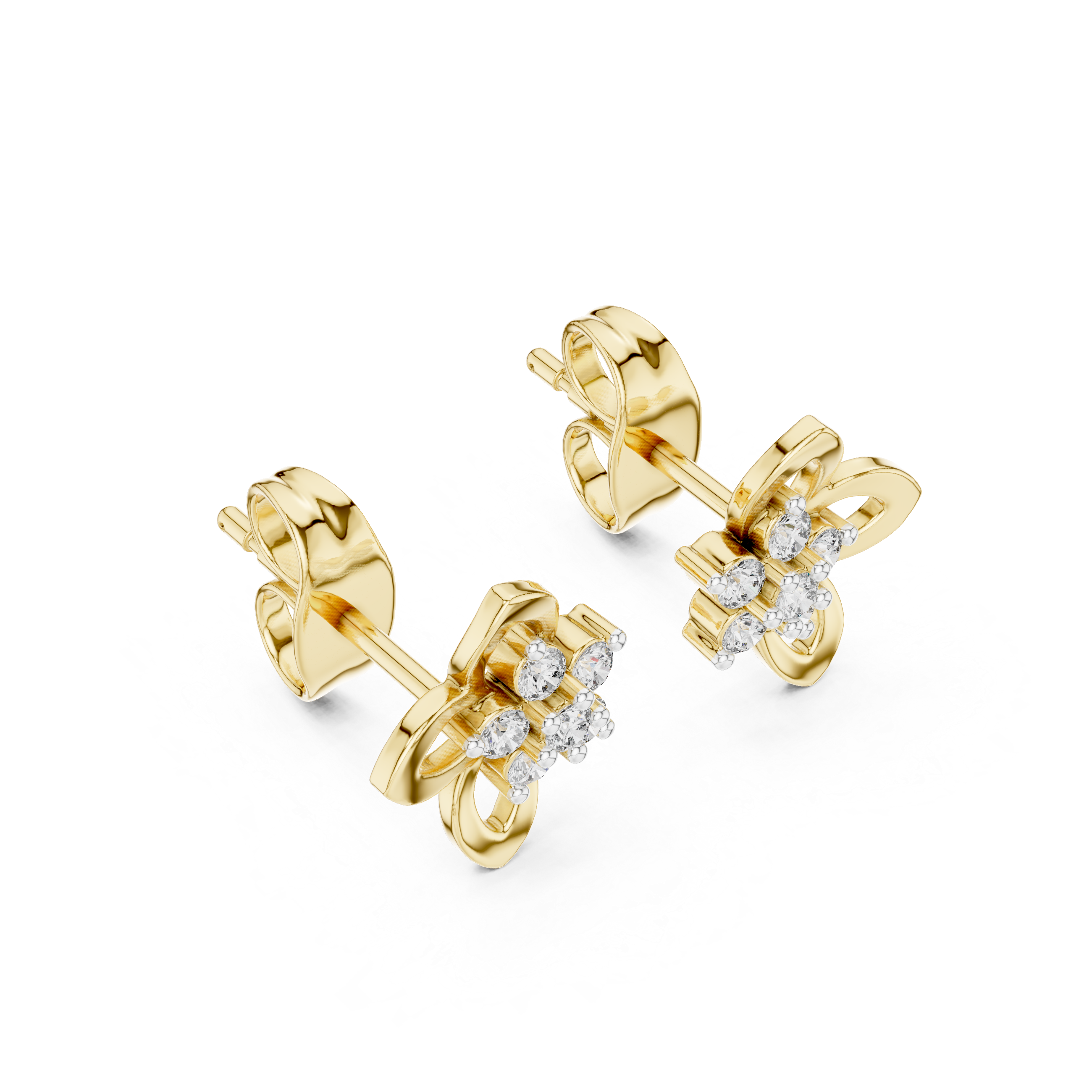 Dainty Diamond Stud Earrings, Stylish Floral Minimal Designer Jewelry