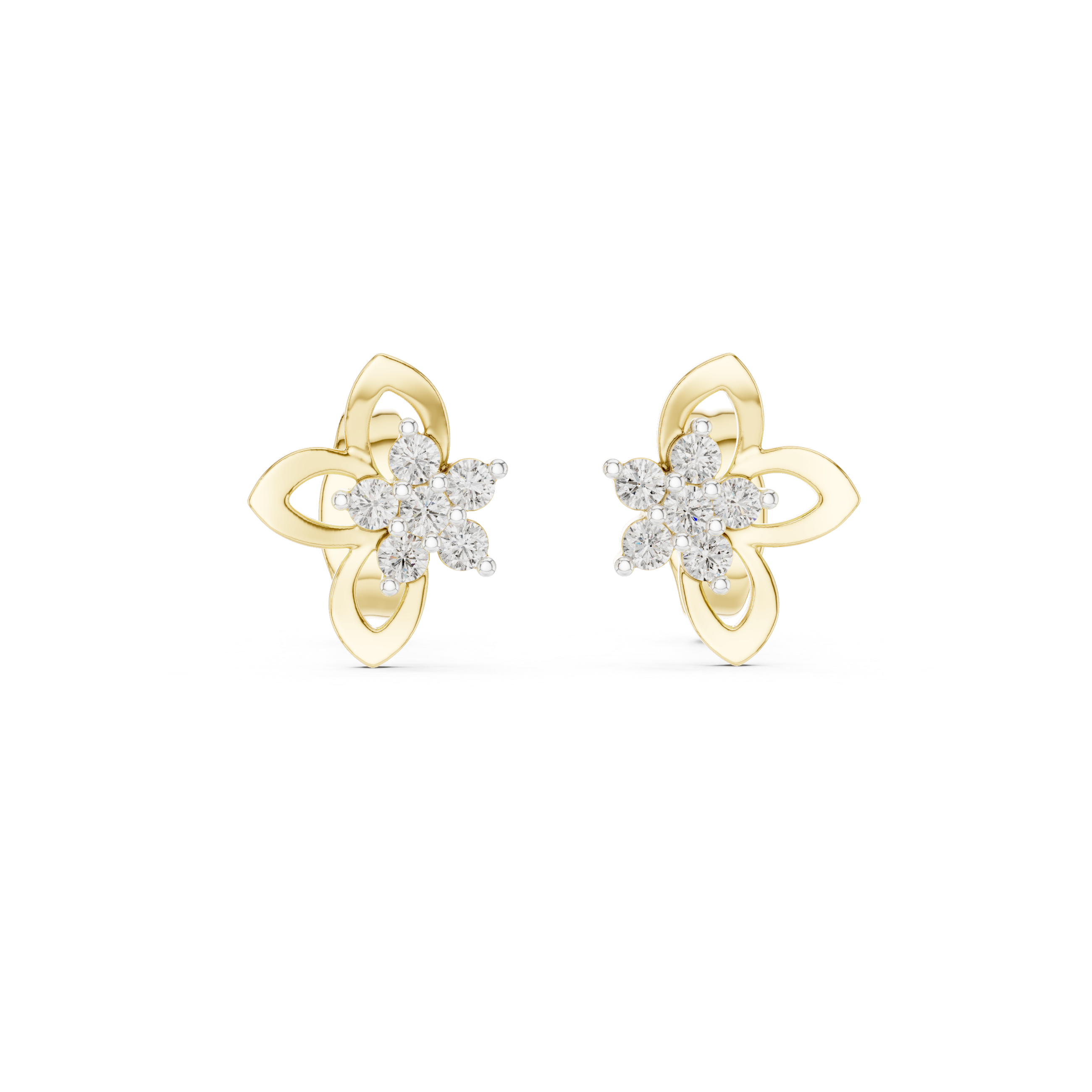 Dainty Diamond Stud Earrings, Stylish Floral Minimal Designer Jewelry