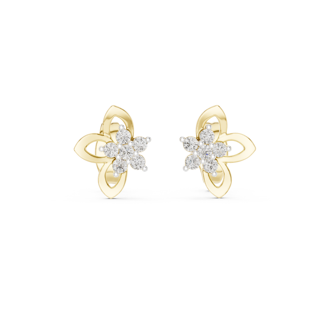 Dainty Diamond Stud Earrings, Stylish Floral Minimal Designer Jewelry