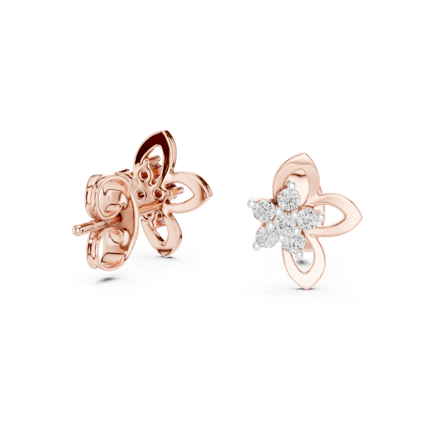 Dainty Diamond Stud Earrings, Stylish Floral Minimal Designer Jewelry