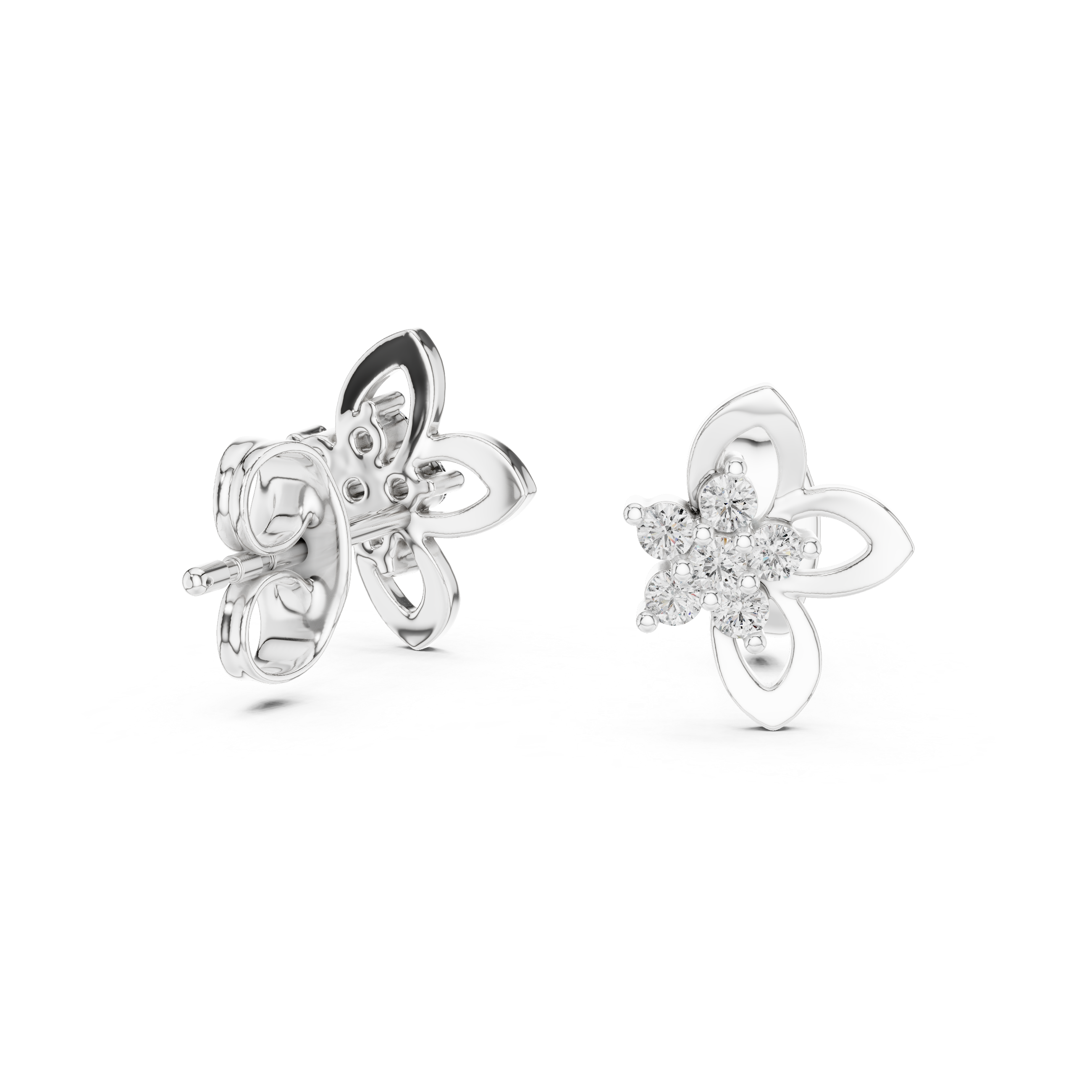 Dainty Diamond Stud Earrings, Stylish Floral Minimal Designer Jewelry