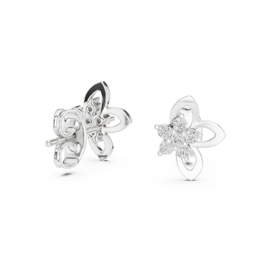 Dainty Diamond Stud Earrings, Stylish Floral Minimal Designer Jewelry