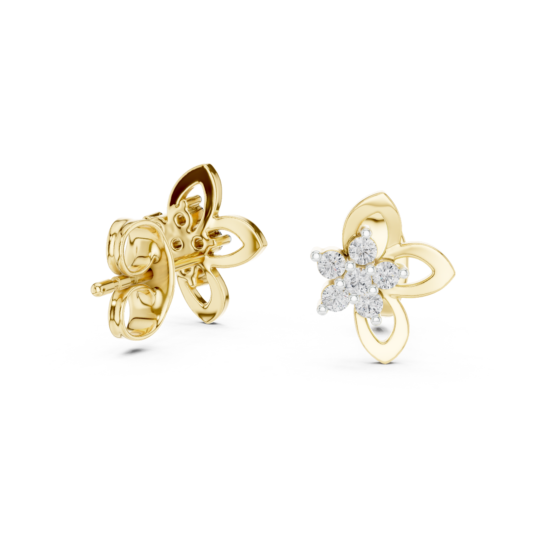 Dainty Diamond Stud Earrings, Stylish Floral Minimal Designer Jewelry