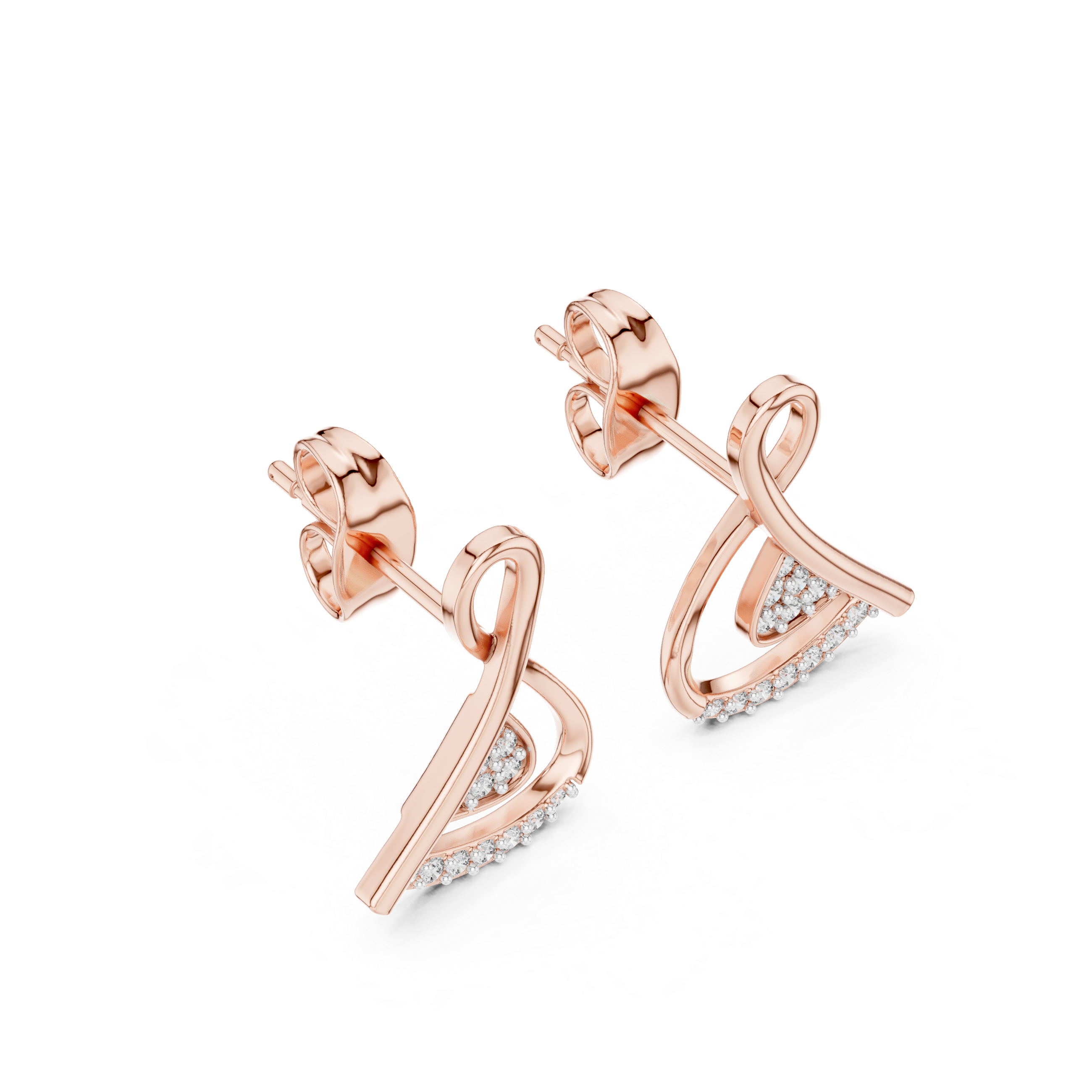 Contemporary Infinity Knot Rose Gold Earrings with Diamond Accents – Stylish Geometric Design for Women’s Fine Jewelry Collection