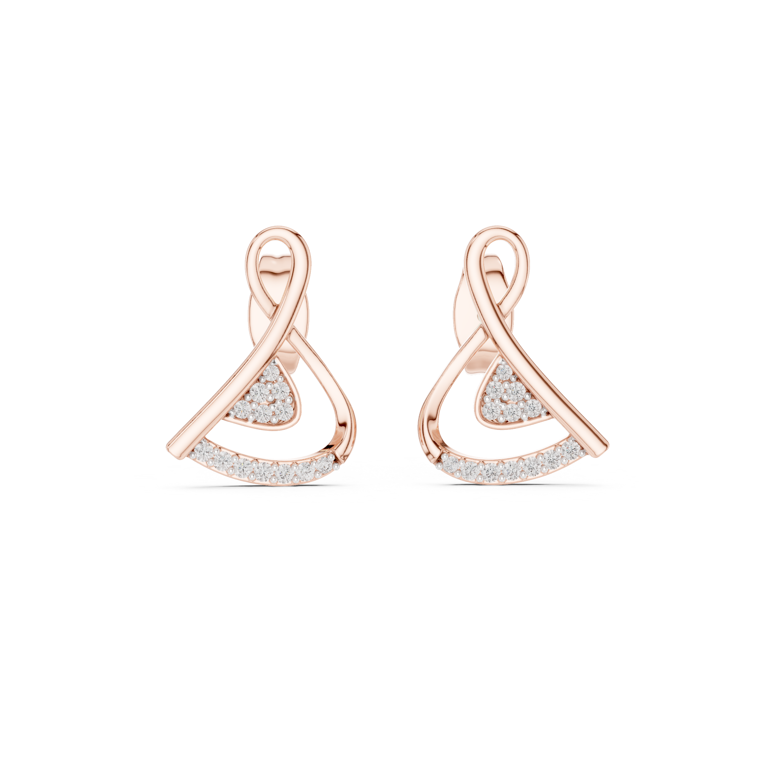 Contemporary Infinity Knot Rose Gold Earrings with Diamond Accents – Stylish Geometric Design for Women’s Fine Jewelry Collection