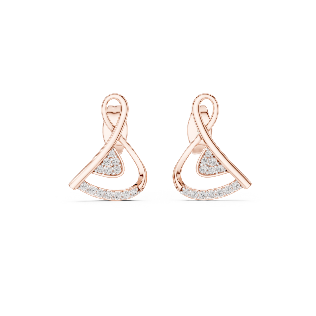 Contemporary Infinity Knot Rose Gold Earrings with Diamond Accents – Stylish Geometric Design for Women’s Fine Jewelry Collection