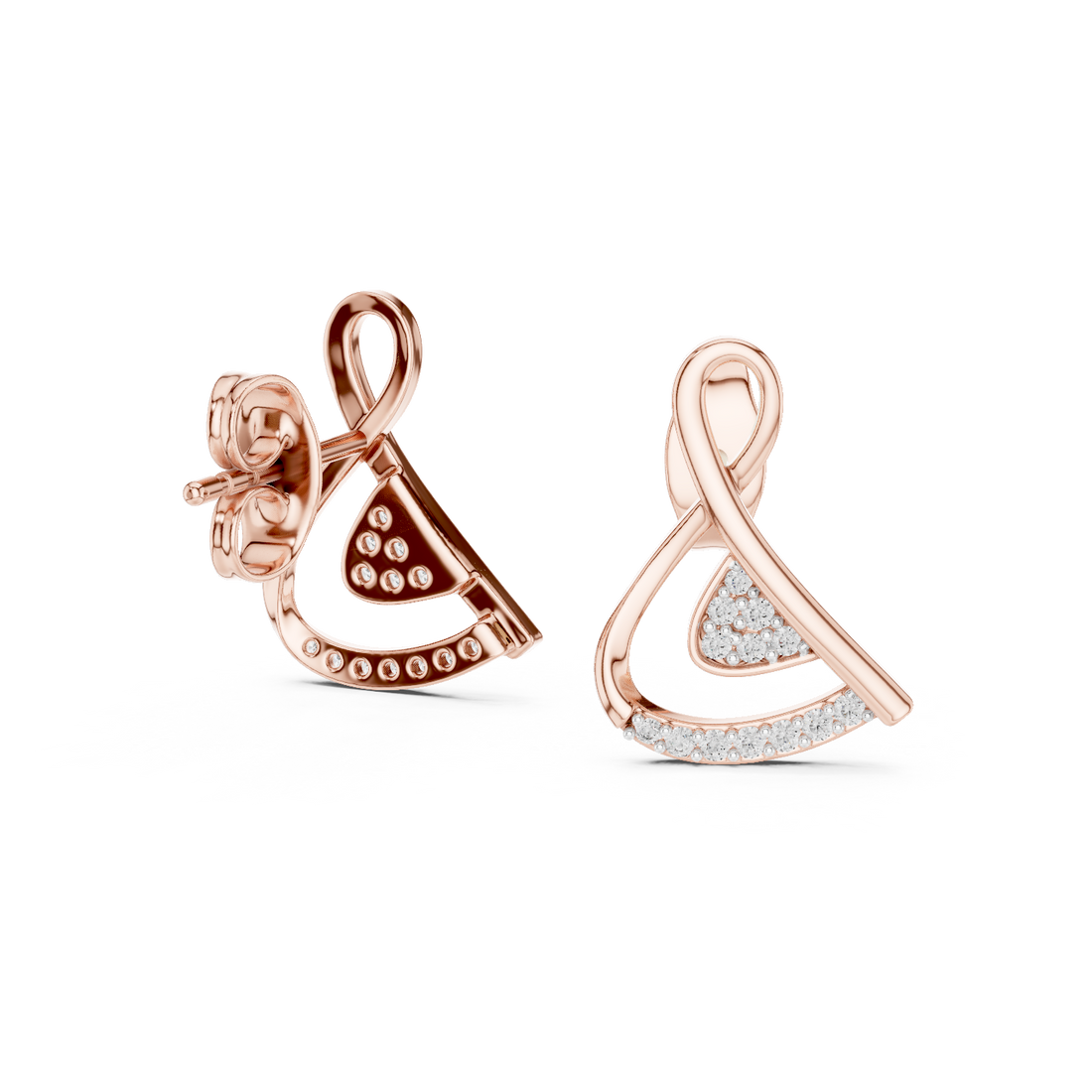 Contemporary Infinity Knot Rose Gold Earrings with Diamond Accents – Stylish Geometric Design for Women’s Fine Jewelry Collection