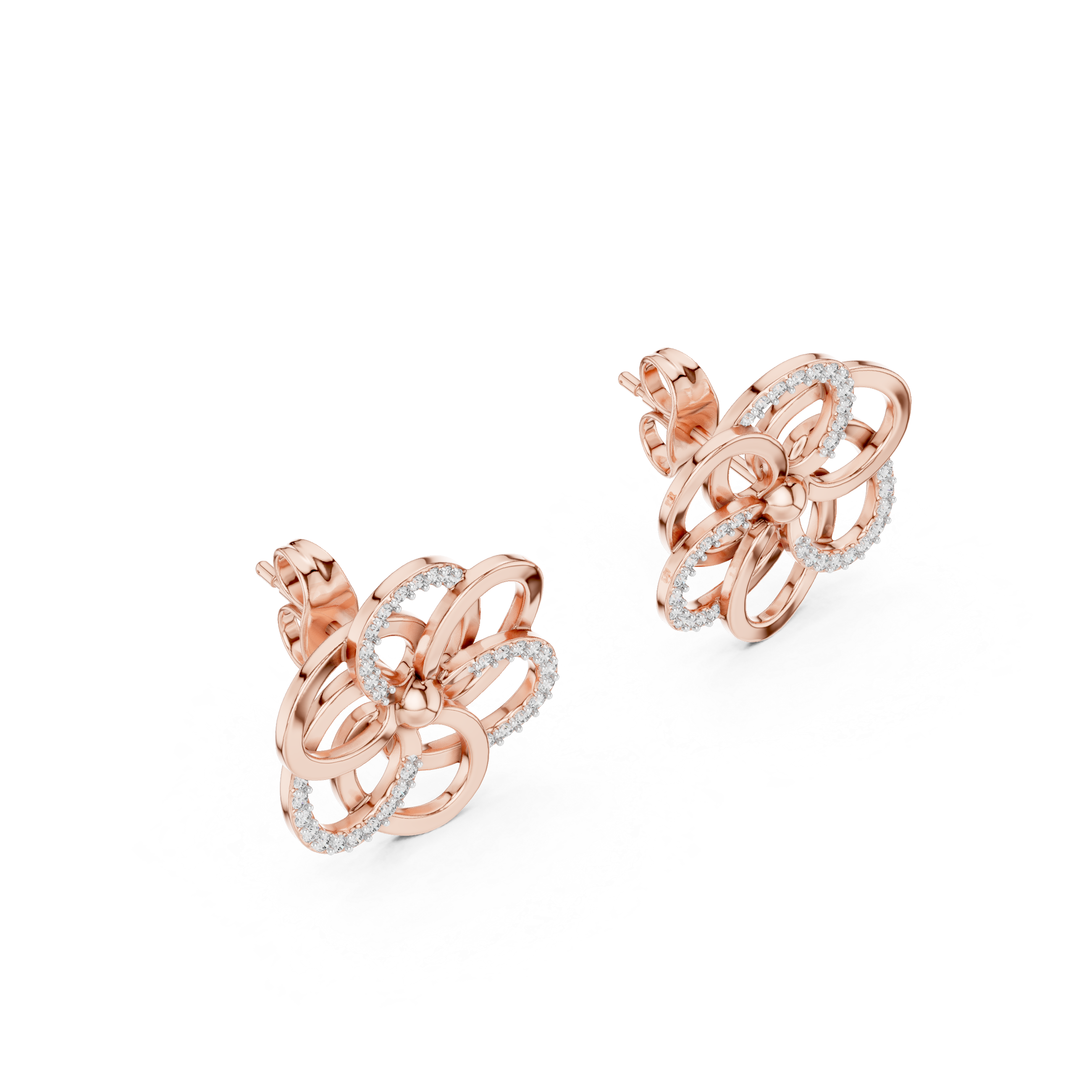 Minimalist Floral Twist Stud Earrings with Sparkling Diamonds – Elegant Contemporary Jewelry for Everyday Glamour