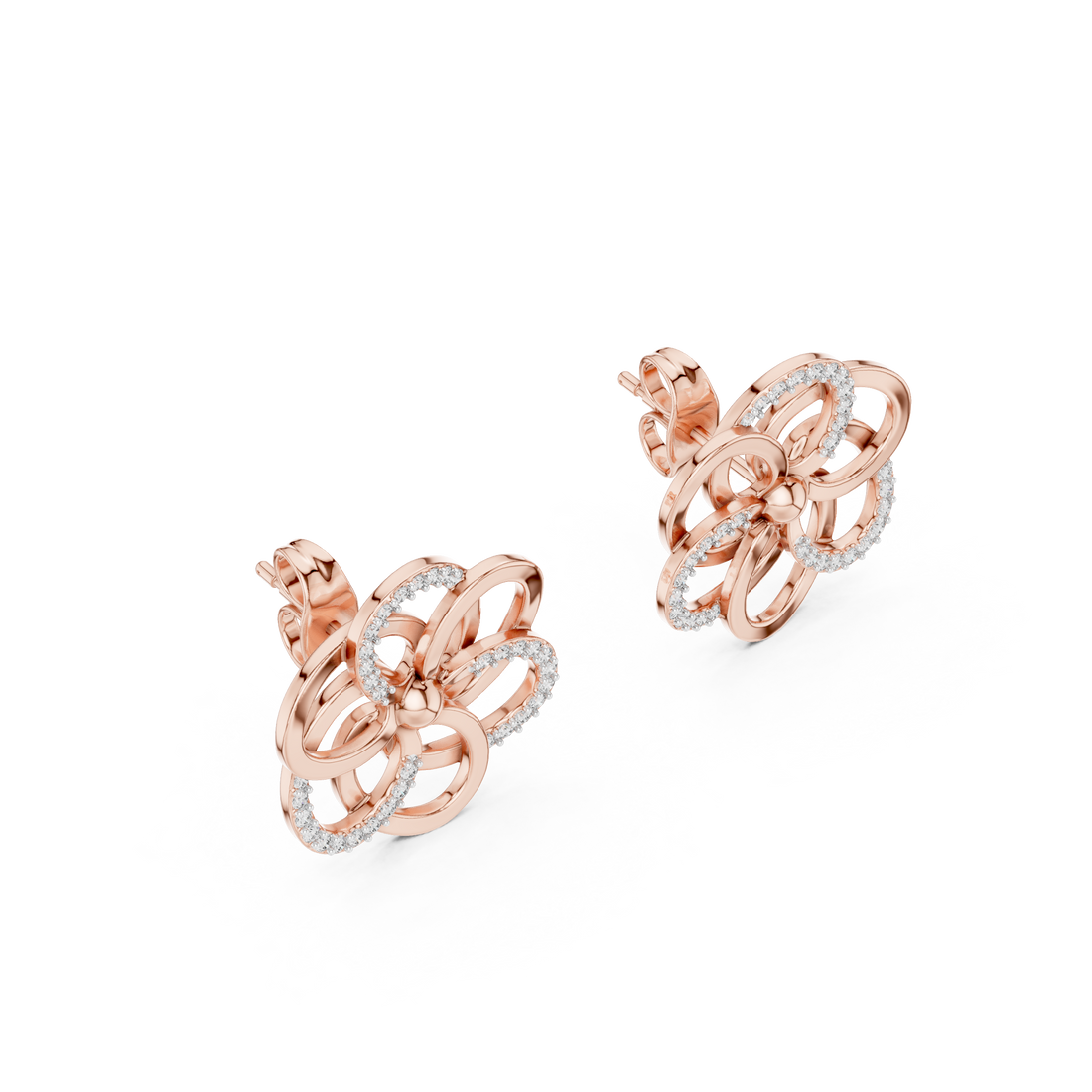 Minimalist Floral Twist Stud Earrings with Sparkling Diamonds – Elegant Contemporary Jewelry for Everyday Glamour