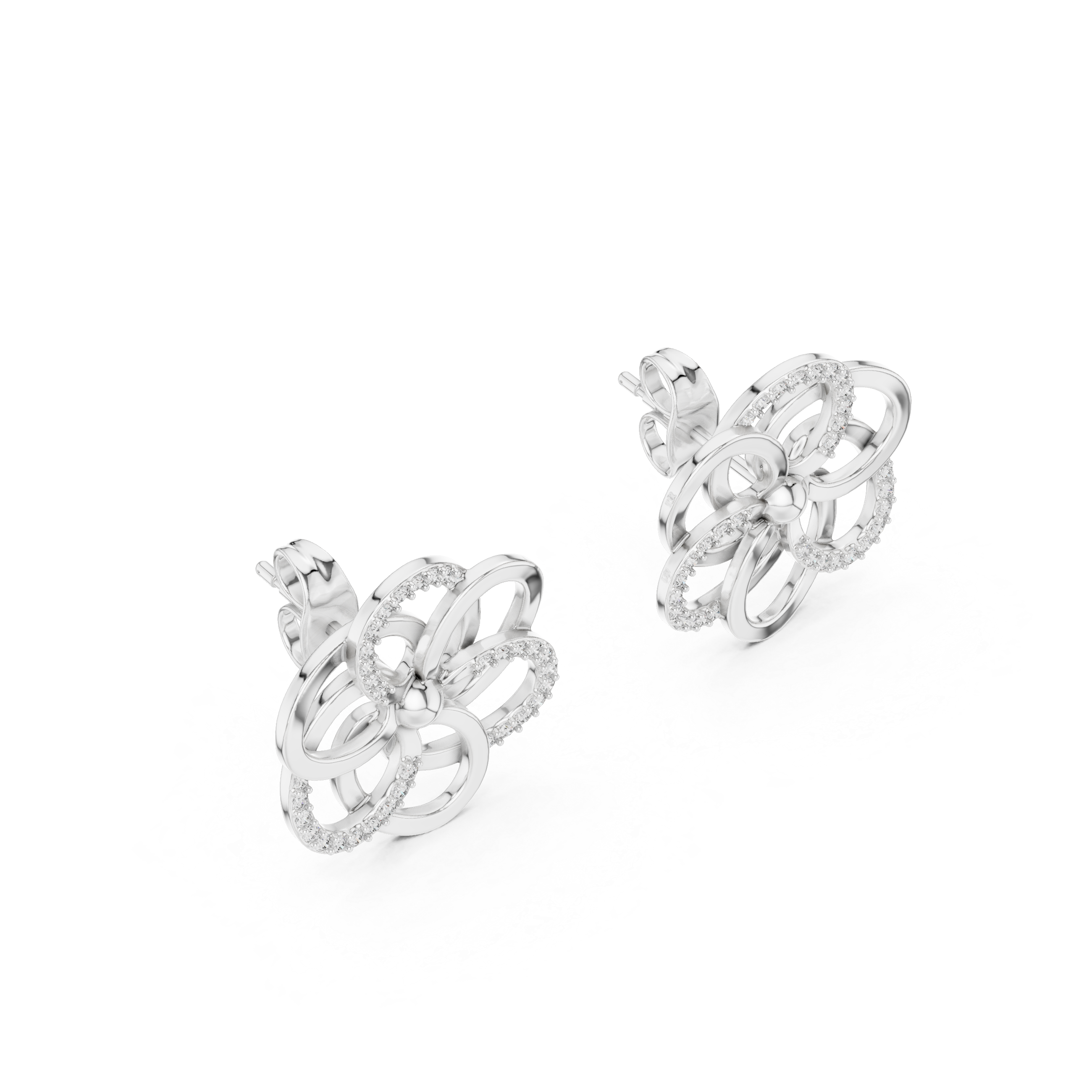 Minimalist Floral Twist Stud Earrings with Sparkling Diamonds – Elegant Contemporary Jewelry for Everyday Glamour