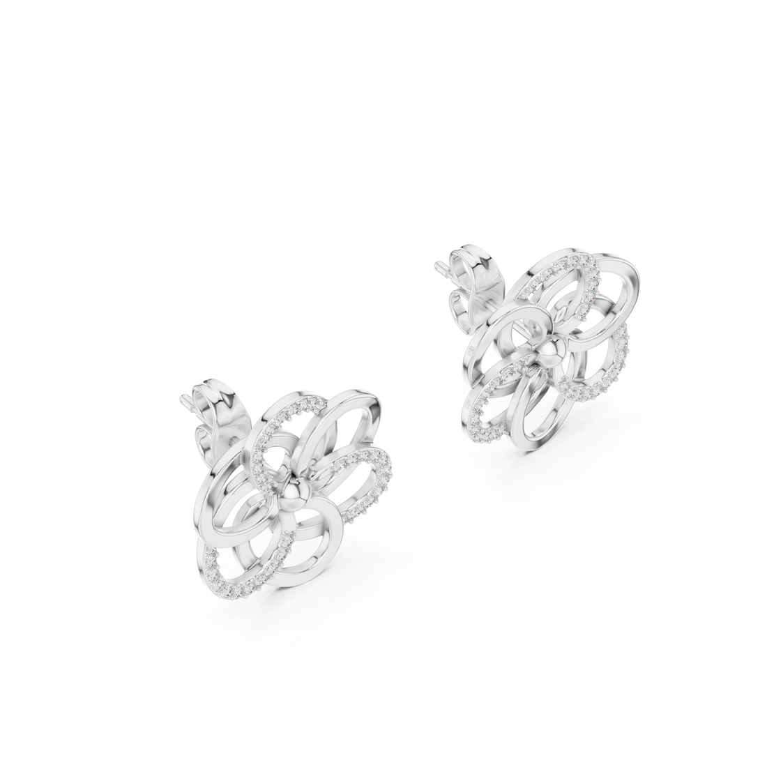 Minimalist Floral Twist Stud Earrings with Sparkling Diamonds – Elegant Contemporary Jewelry for Everyday Glamour