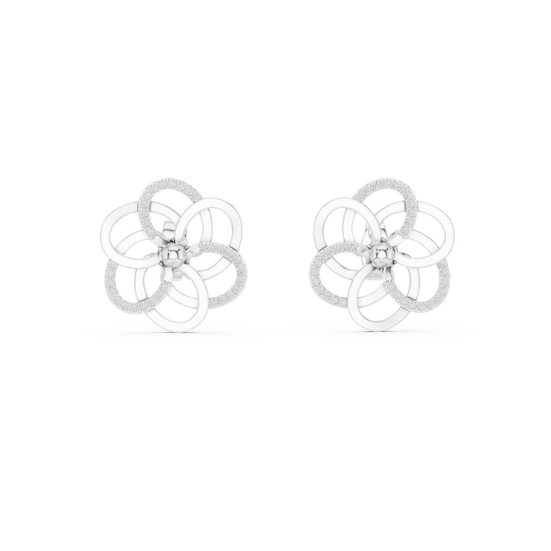 Minimalist Floral Twist Stud Earrings with Sparkling Diamonds – Elegant Contemporary Jewelry for Everyday Glamour