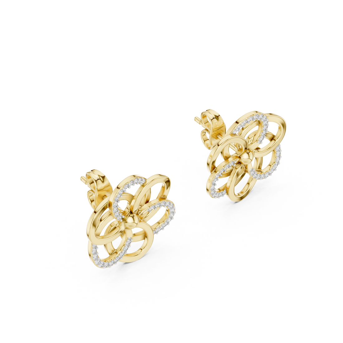 Minimalist Floral Twist Stud Earrings with Sparkling Diamonds – Elegant Contemporary Jewelry for Everyday Glamour