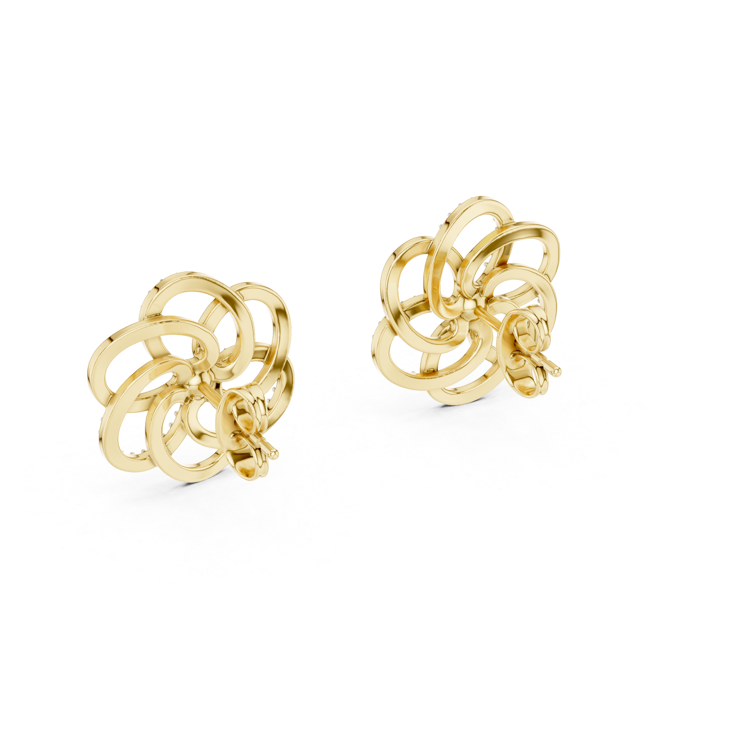 Minimalist Floral Twist Stud Earrings with Sparkling Diamonds – Elegant Contemporary Jewelry for Everyday Glamour