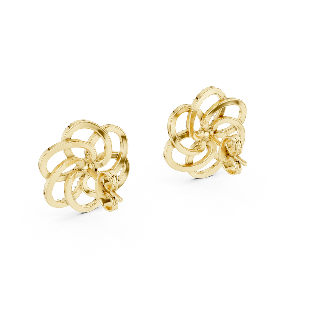 Minimalist Floral Twist Stud Earrings with Sparkling Diamonds – Elegant Contemporary Jewelry for Everyday Glamour