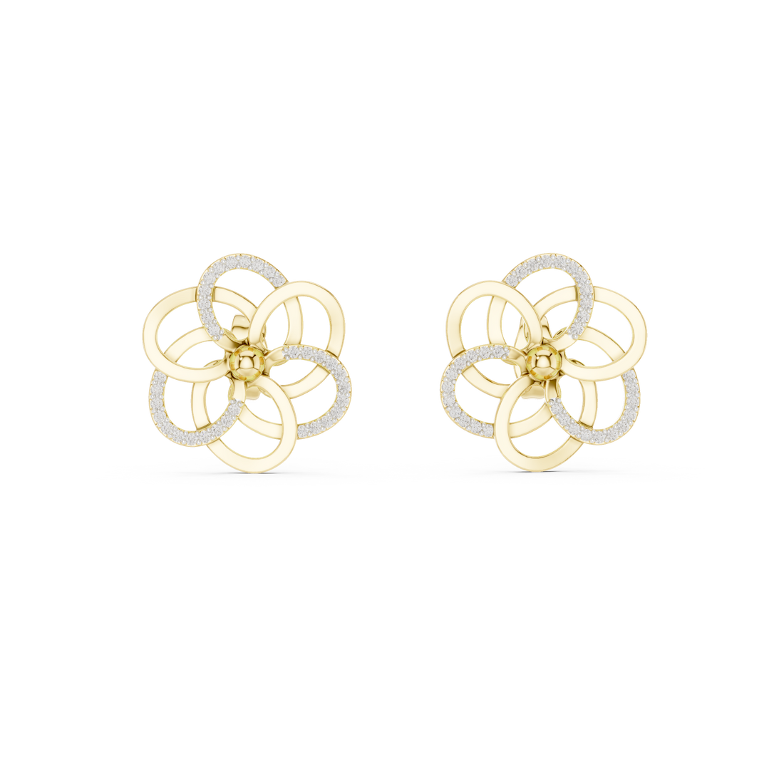 Minimalist Floral Twist Stud Earrings with Sparkling Diamonds – Elegant Contemporary Jewelry for Everyday Glamour