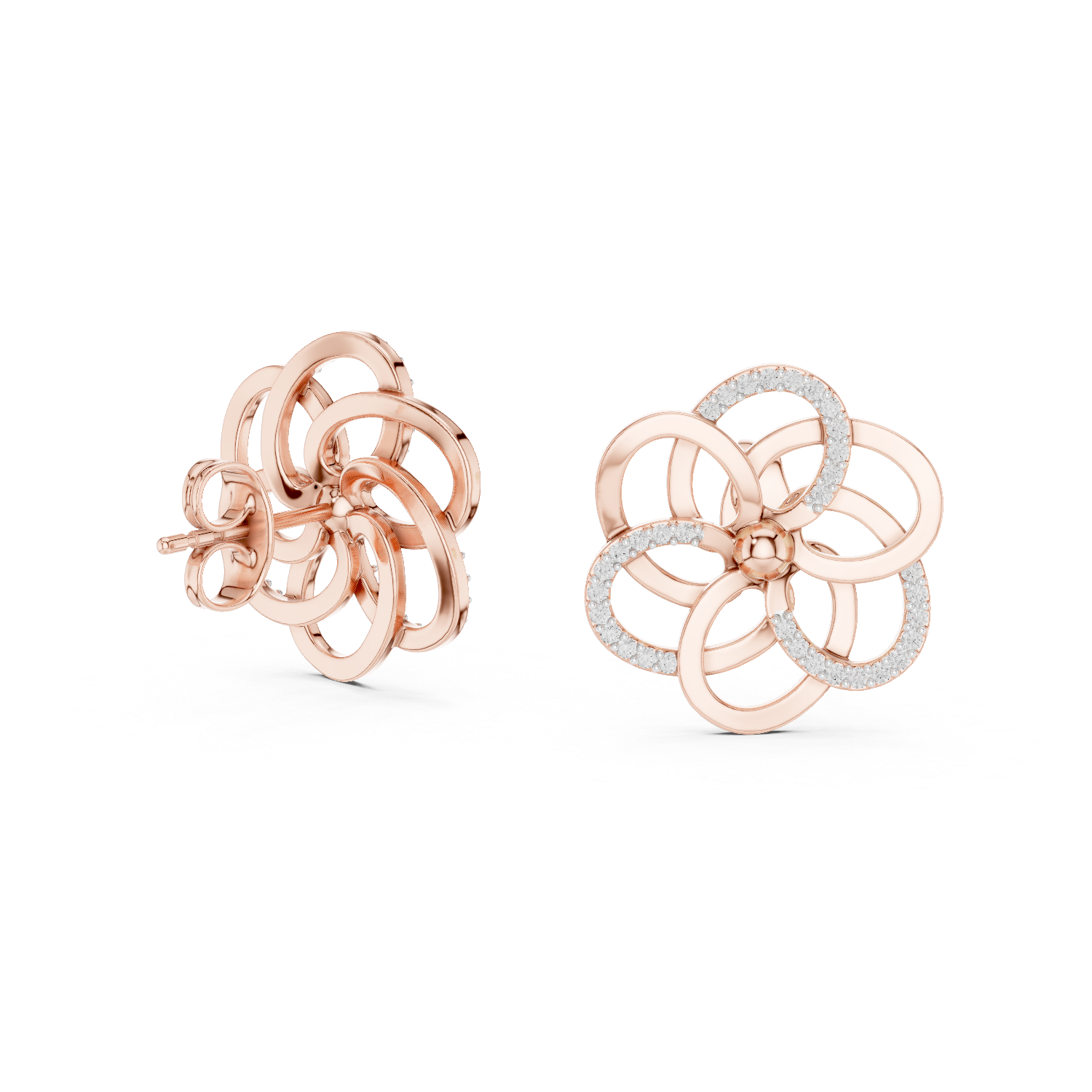Minimalist Floral Twist Stud Earrings with Sparkling Diamonds – Elegant Contemporary Jewelry for Everyday Glamour