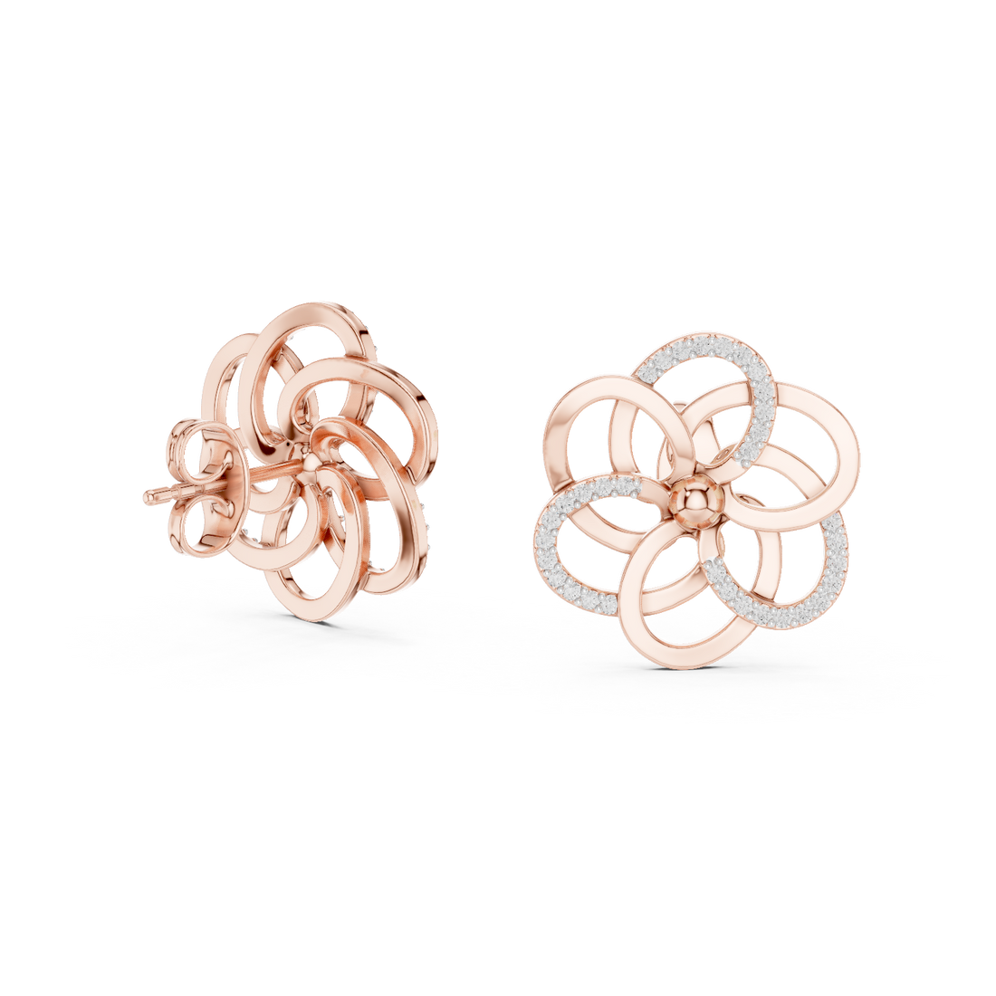 Minimalist Floral Twist Stud Earrings with Sparkling Diamonds – Elegant Contemporary Jewelry for Everyday Glamour