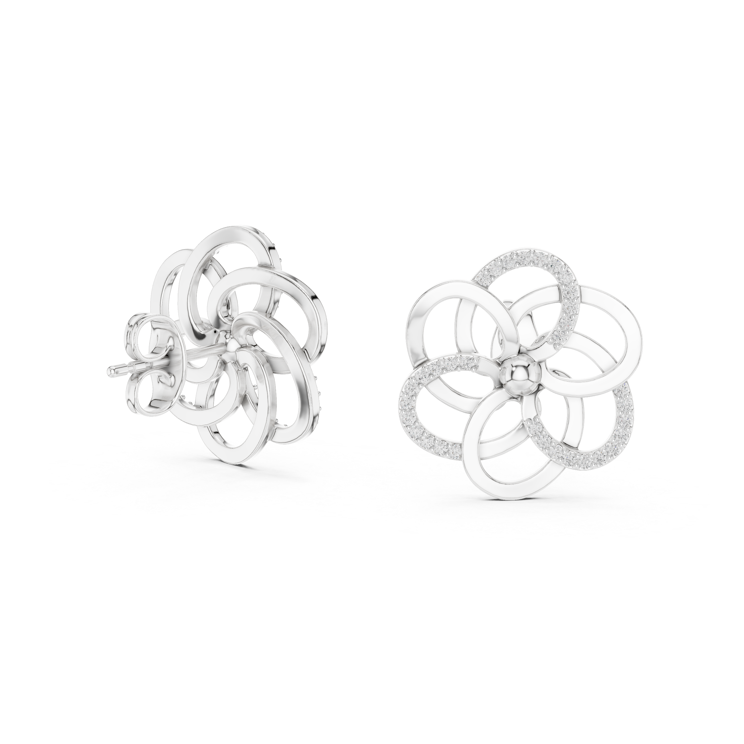 Minimalist Floral Twist Stud Earrings with Sparkling Diamonds – Elegant Contemporary Jewelry for Everyday Glamour