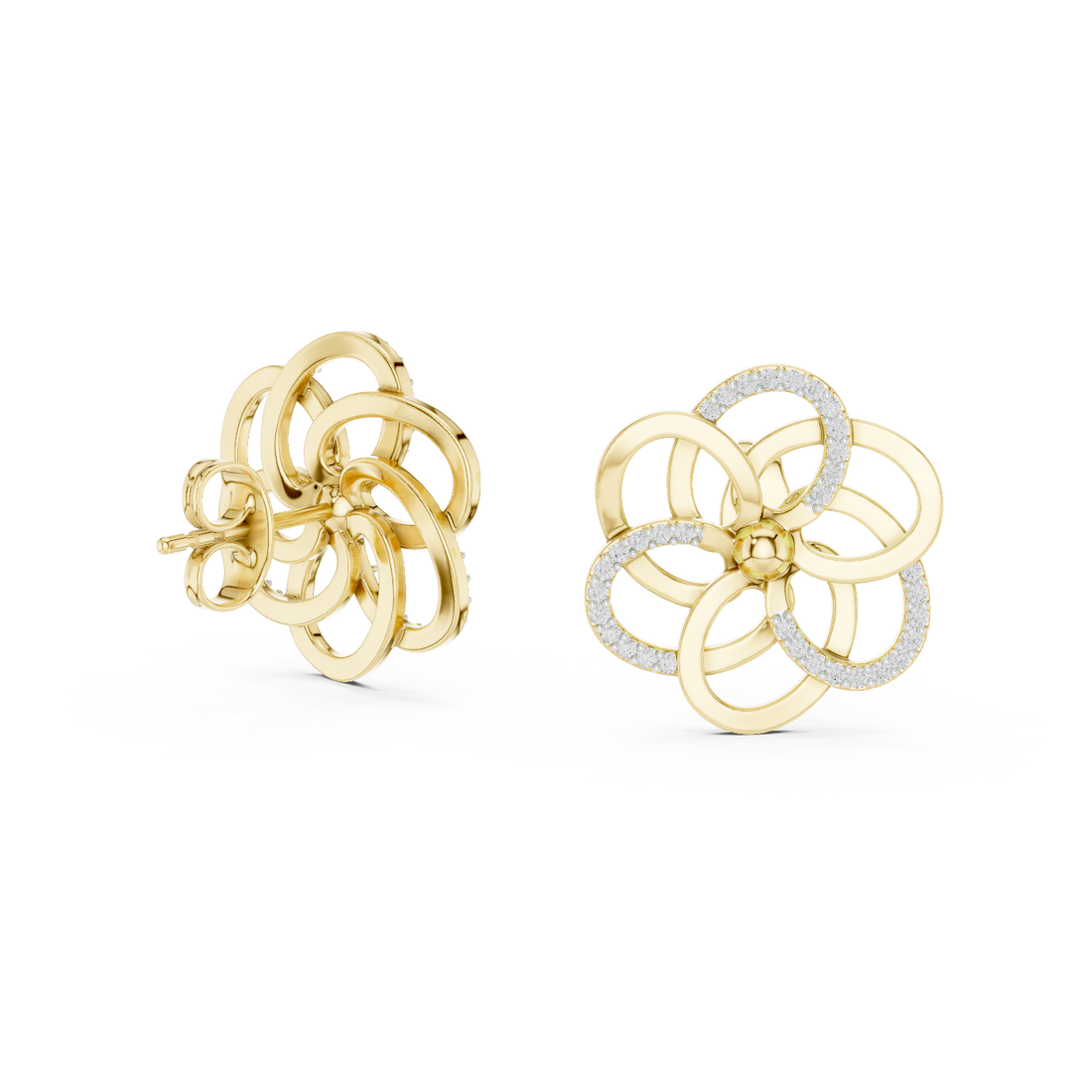 Minimalist Floral Twist Stud Earrings with Sparkling Diamonds – Elegant Contemporary Jewelry for Everyday Glamour